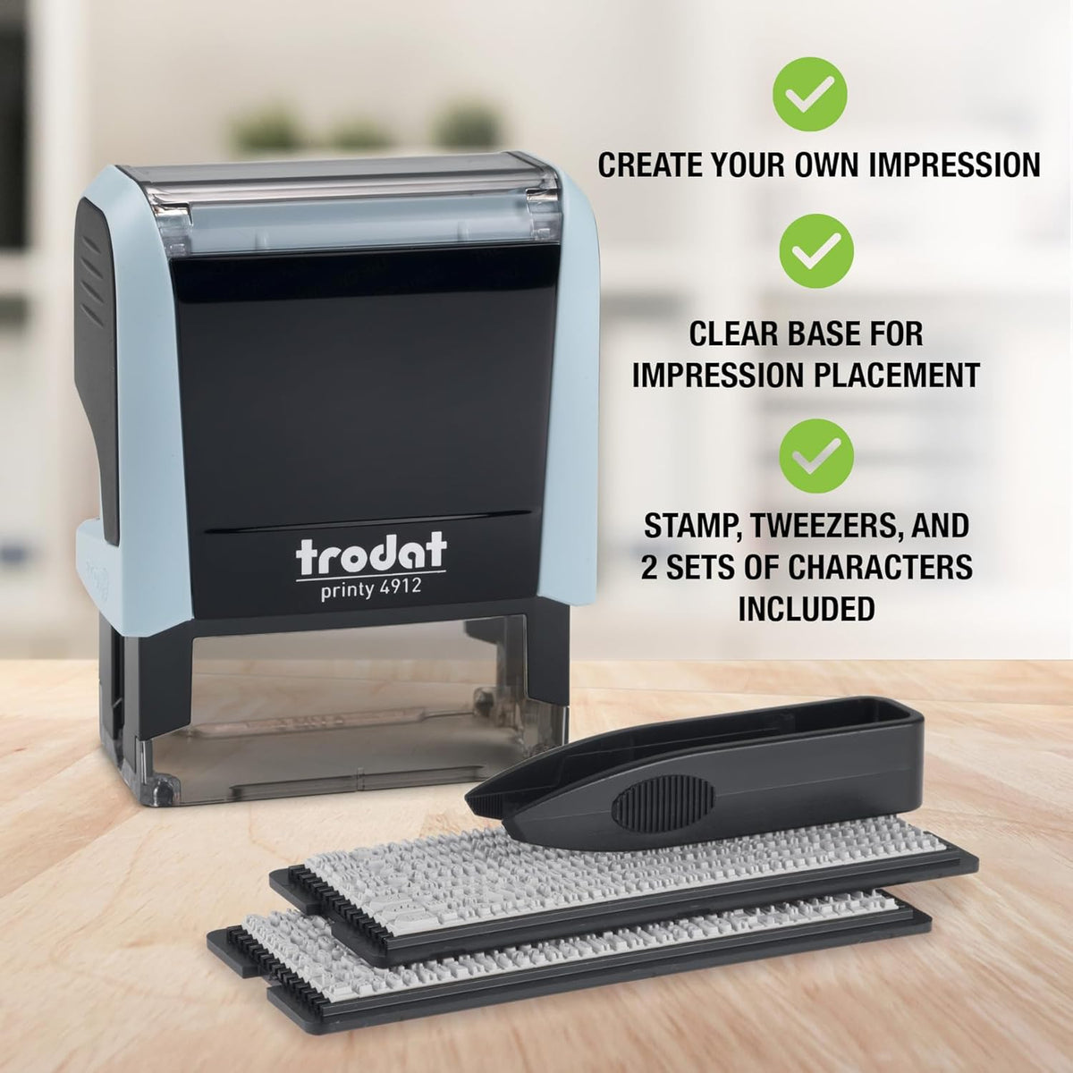 Trodat Printy 4912 Self Inking Do it Yourself (DIY) 4 line Personalized Custom Message or Address Stamp kit with Black Ink, Impression Size: 3/4” x 1-7/8” inch (Blue)