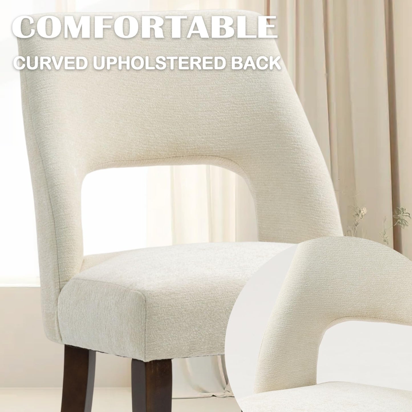 UVV Wooden Dining Chairs Set of 4, Modern Fabric Upholstered Kitchen and Dining Room Chairs, Farmhouse Dining Chair with Solid Wood Legs, Beige