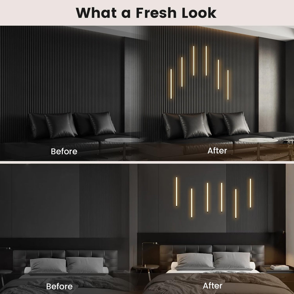 Wall Panel Lights 6pcs 3000K Warm White Adhesive Wood Slat Light