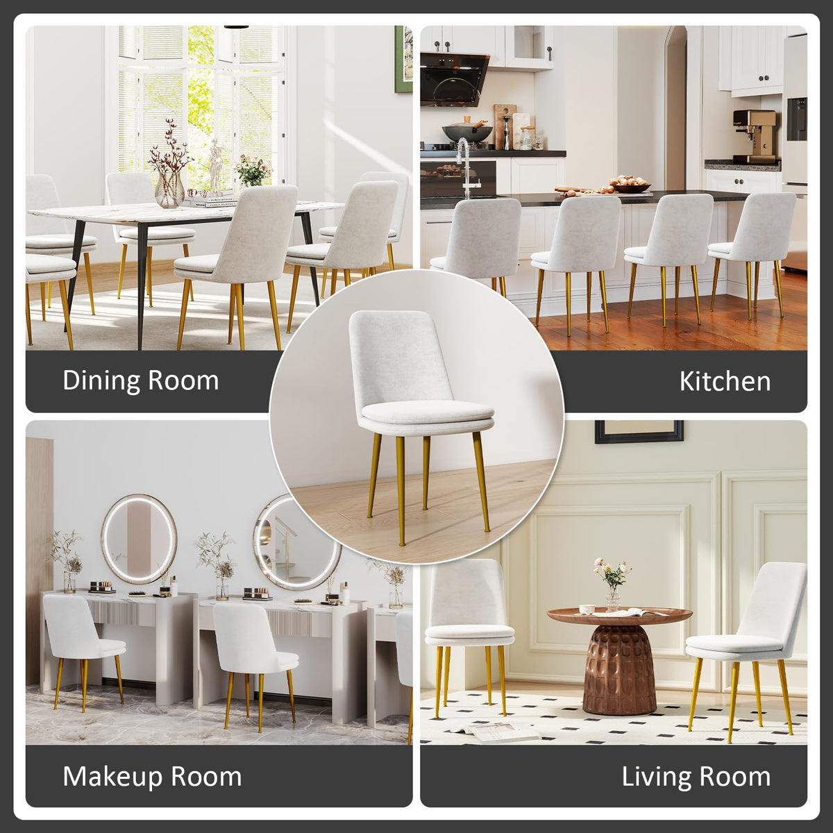 Kinsunny Modern Dining Chairs Set of 6, Upholstered Thick Padded Seat with Ergonomic Backrest, Armless Accent Side Chairs for Living Room, Kitchen, Dining Room, Beige