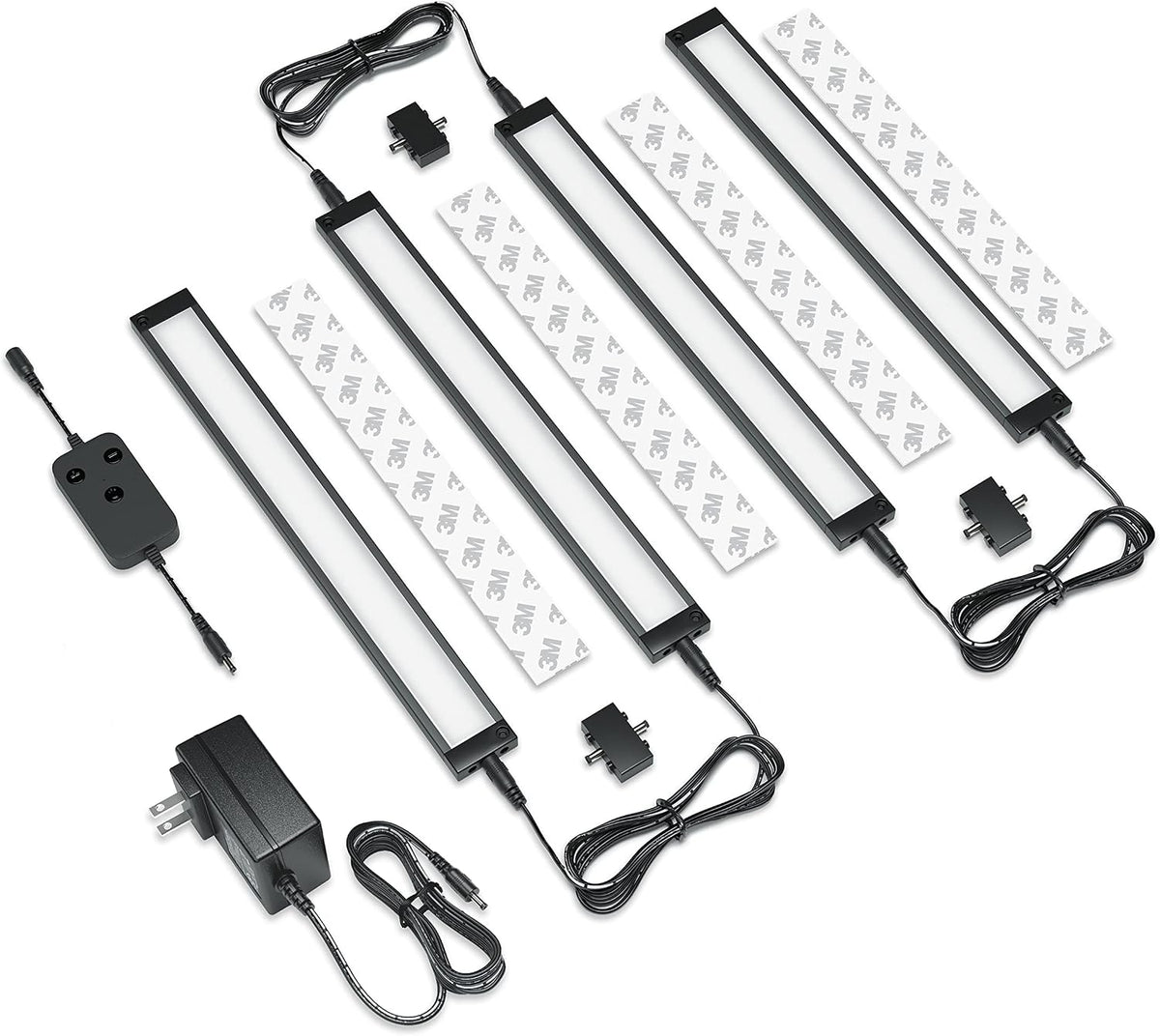 EShine 4 Pack 12 inch Black Smart Dimmable LED Under Cabinet Lighting Kit Compatible with Alexa, Google - Warm White (3000K)