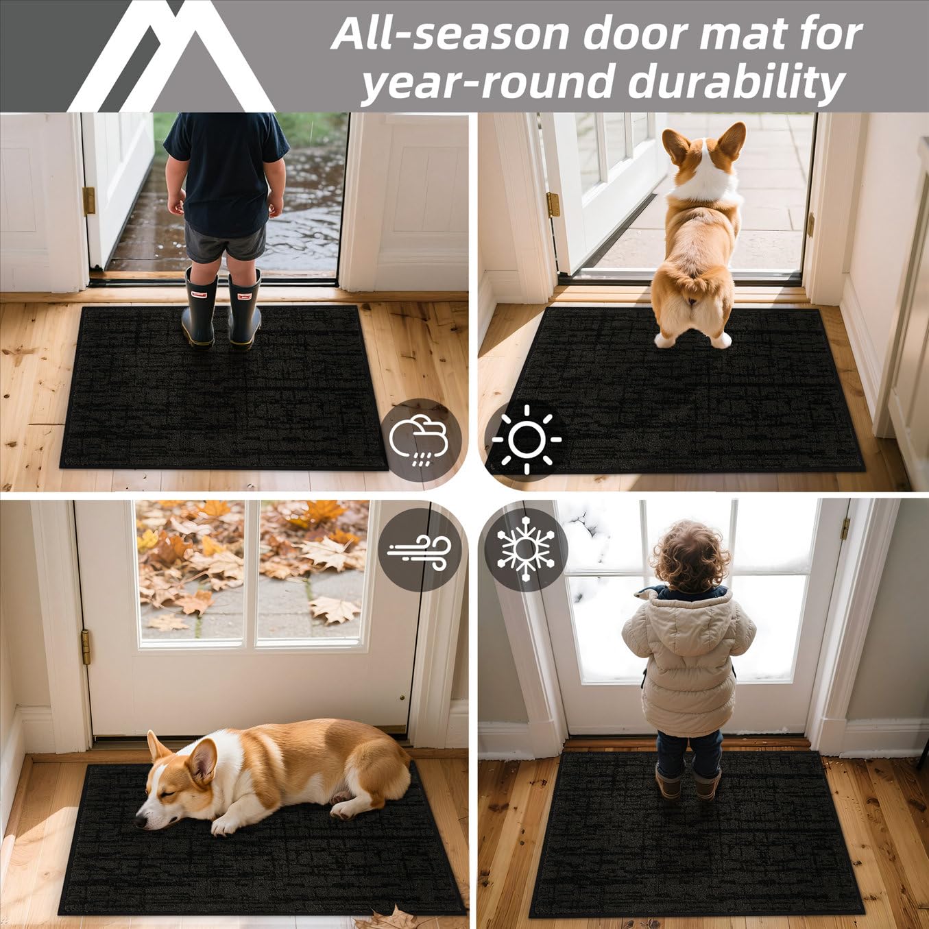 COSY HOMEER-Door-Mat Dirt Trapper Entryway Rugs 24"x36" Non Slip Washable Entrance Mats Absorbent Welcome Mat Low Profile Dog Door Mats for Front Back Doomats and Wet Shoes,Black