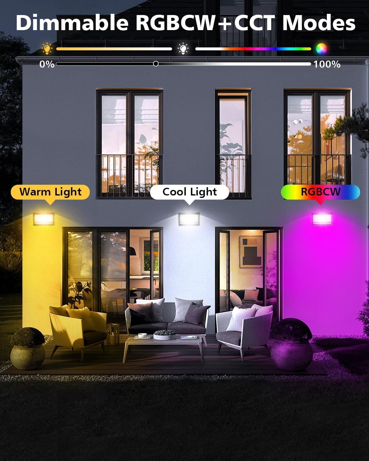 T-SUN 4 Pack Christmas LED Flood Light, 30W RGBCW Outdoor Smart Lights