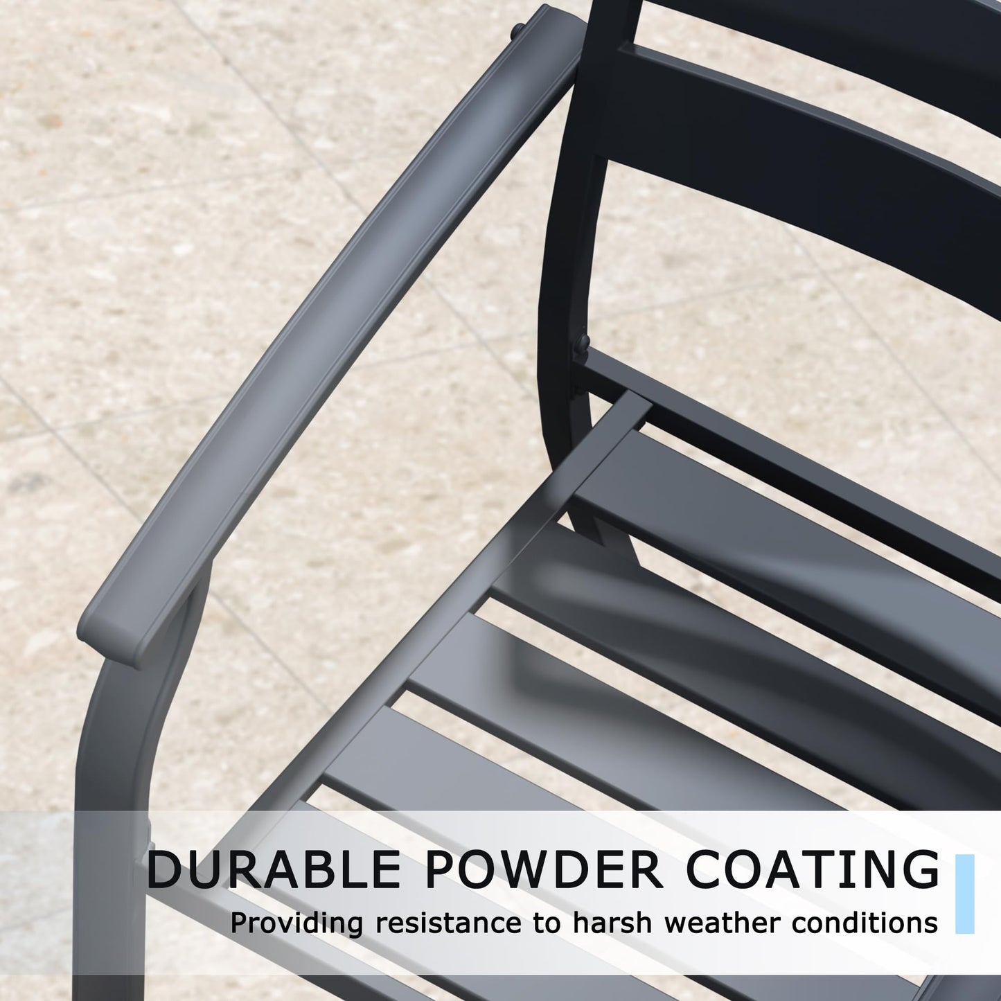 Puntogen Metal Patio Chairs Set of 4, Stackable All-Weather Outdoor Metal Chair, Wrought Iron Patio Chairs with Armrest, Outdoor Dining Chairs for Garden, Poolside, Backyard, Black