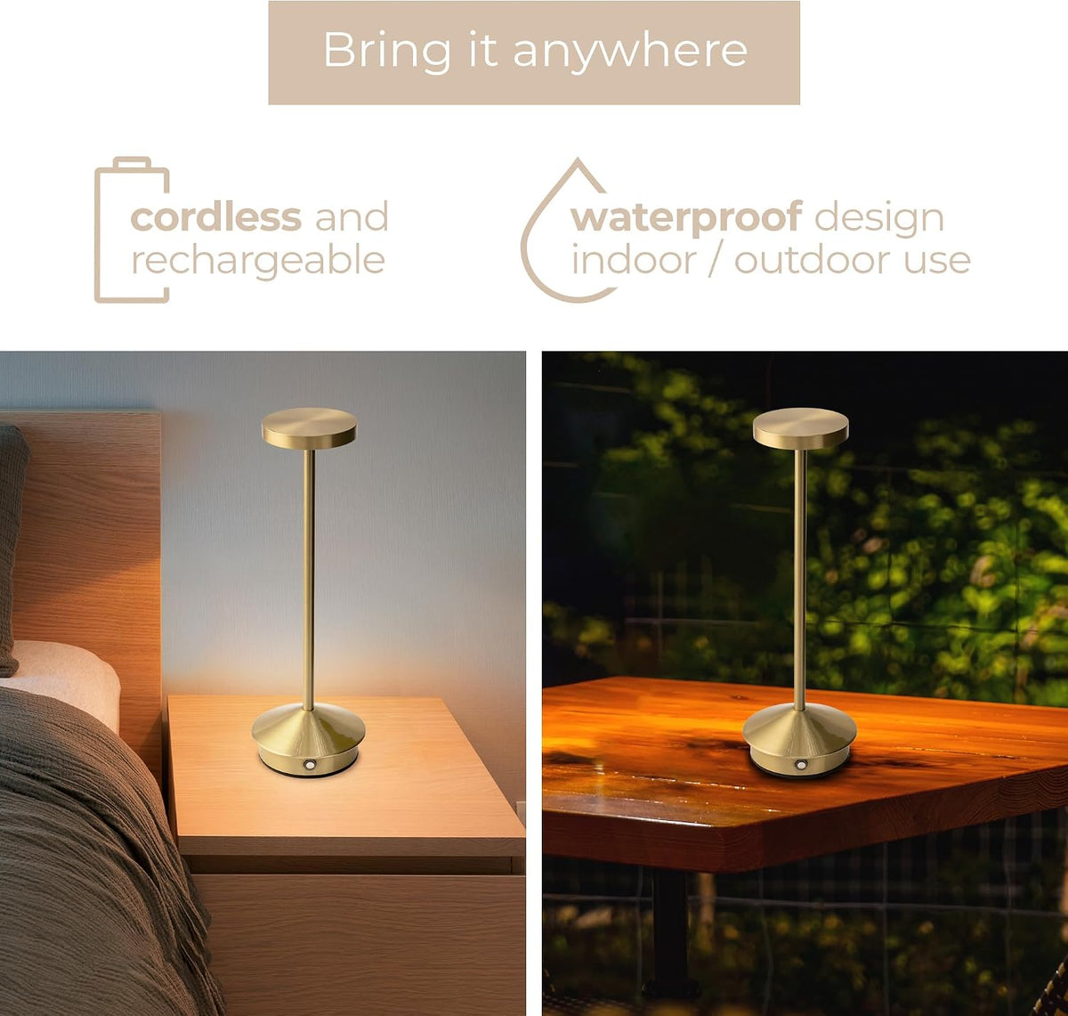 Orbit LED Cordless USB-C Re-Chargeable Desk Lamp, 5200mAh Battery Operated with 3 Color Temperature 2700K-3000K-3500K and Fingertip Touch On/Off Plus Dimming in Satin Brass