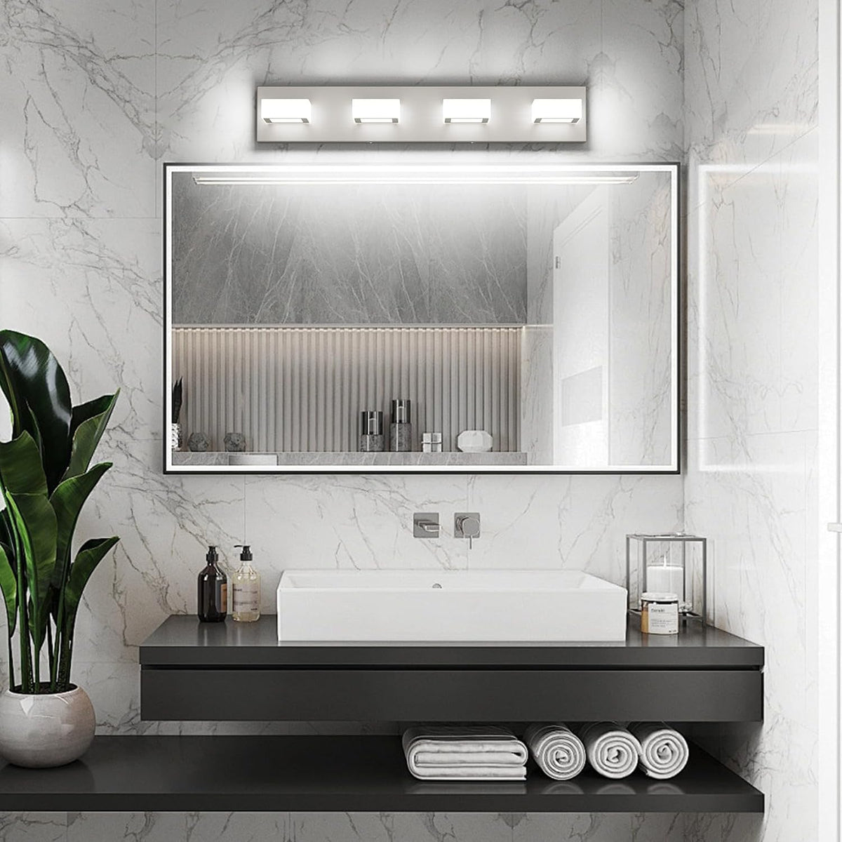 Ralbay Brushed Nickel Vanity Light for Bathroom Metal Acrylic Modern LED Bathroom Light Fixtures Over Mirror