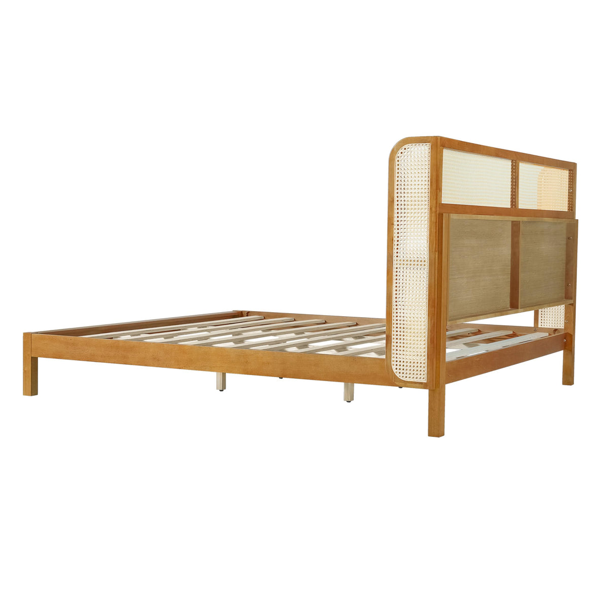 Merax King Size Premium Rubber Wood Platform Bed Frame, with Headboard, Mid Century Modern, Natural