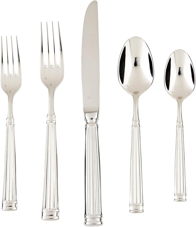 FORTESSA Doria 18/10 Stainless Steel Flatware, 5 Piece Place Setting With Table Knife, Forks and Spoons (Service For 1), Dishwasher Safe, Polished