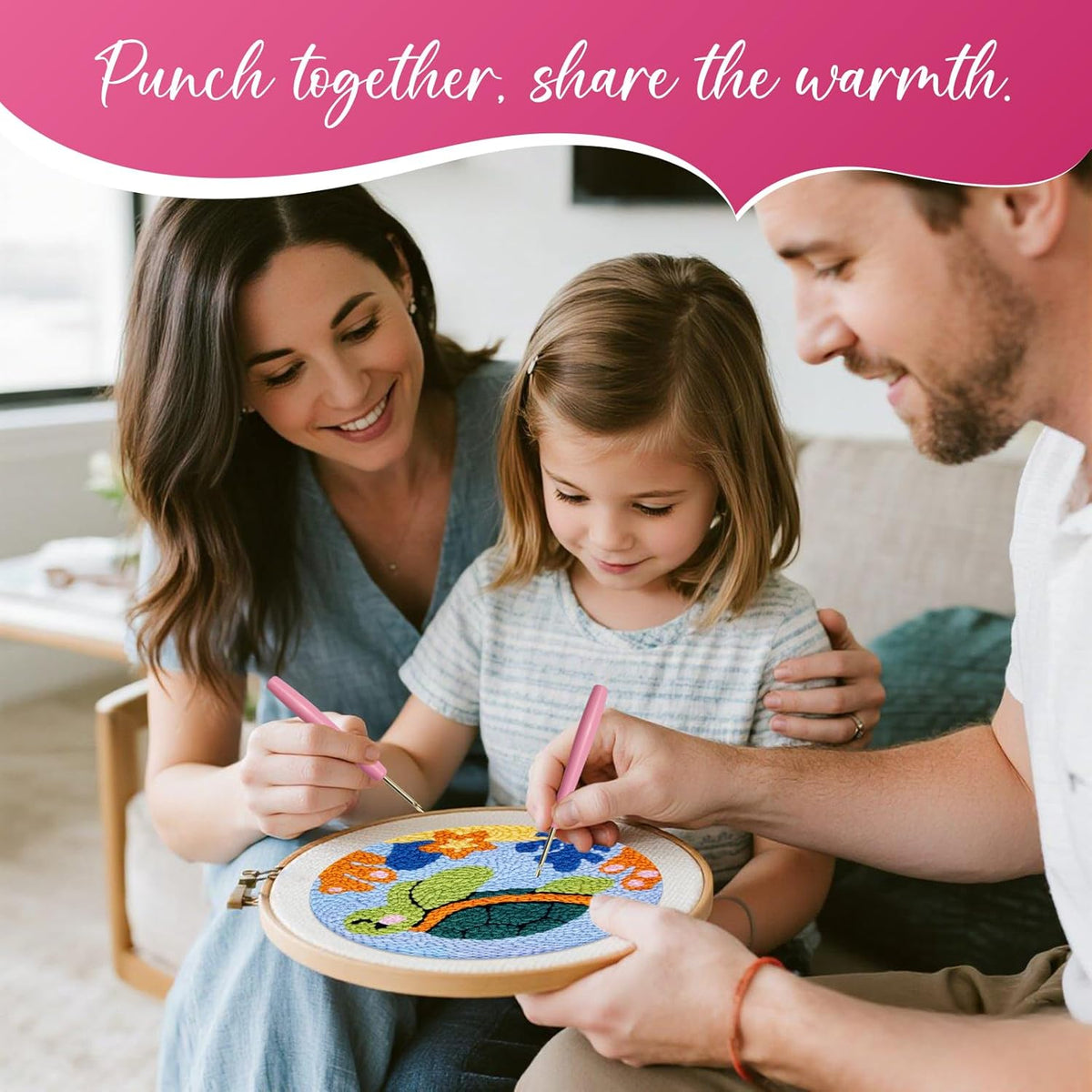 Punch Needle Kit for Beginner, 2-Pcs Punch Embroidery Starter Kit– Easy Adult Stitch Set with Instructions – Fun DIY Needle Point Craft for Home Art Decor & Gift Idea (Sea Turtle & Sea Horse)