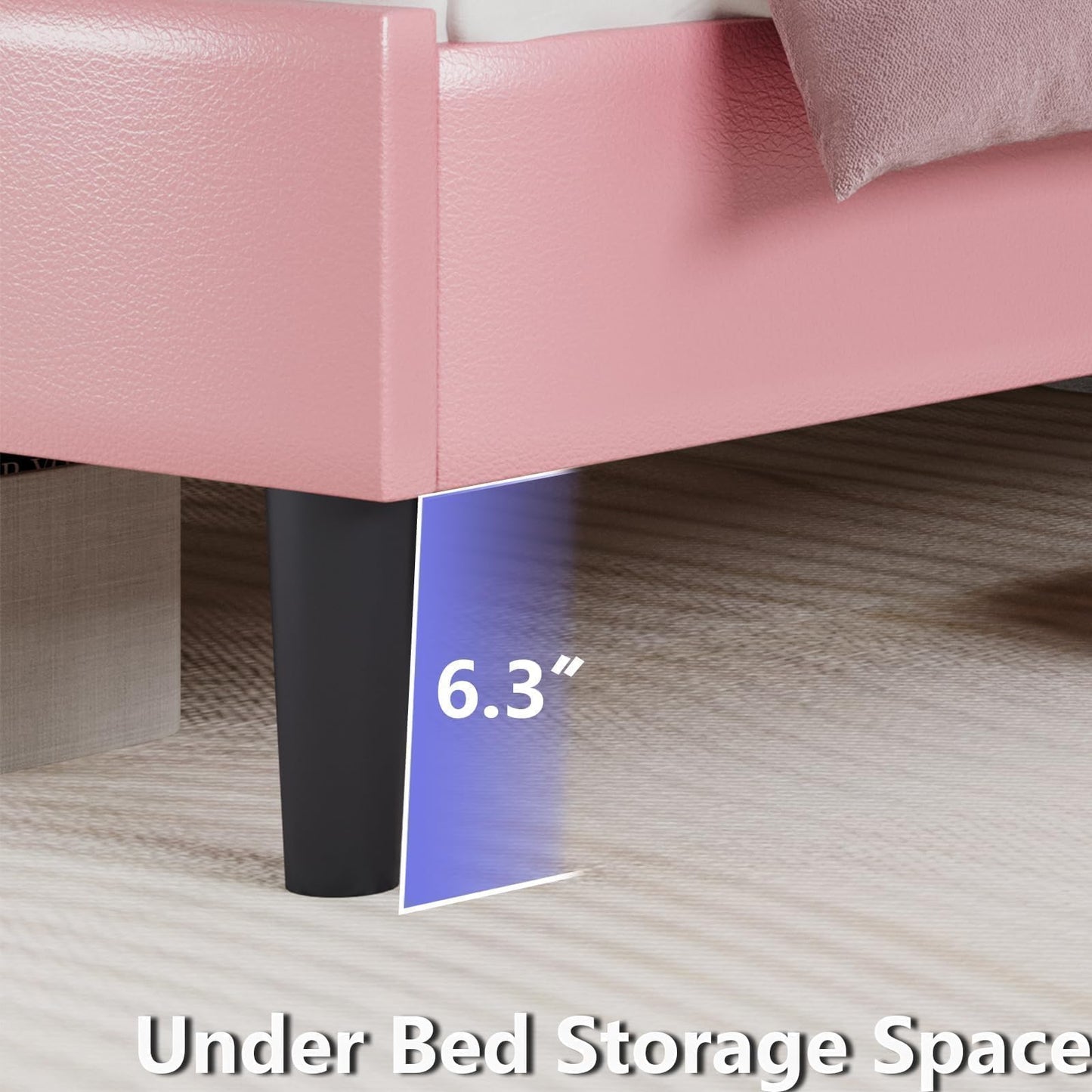 HOMBCK Bed Frames Twin, Girls Twin Bed Frame with Headboard, Upholstered Platform Bed, Strong Wooden Slats, No Box Spring Needed, Easy Assembly, Pink