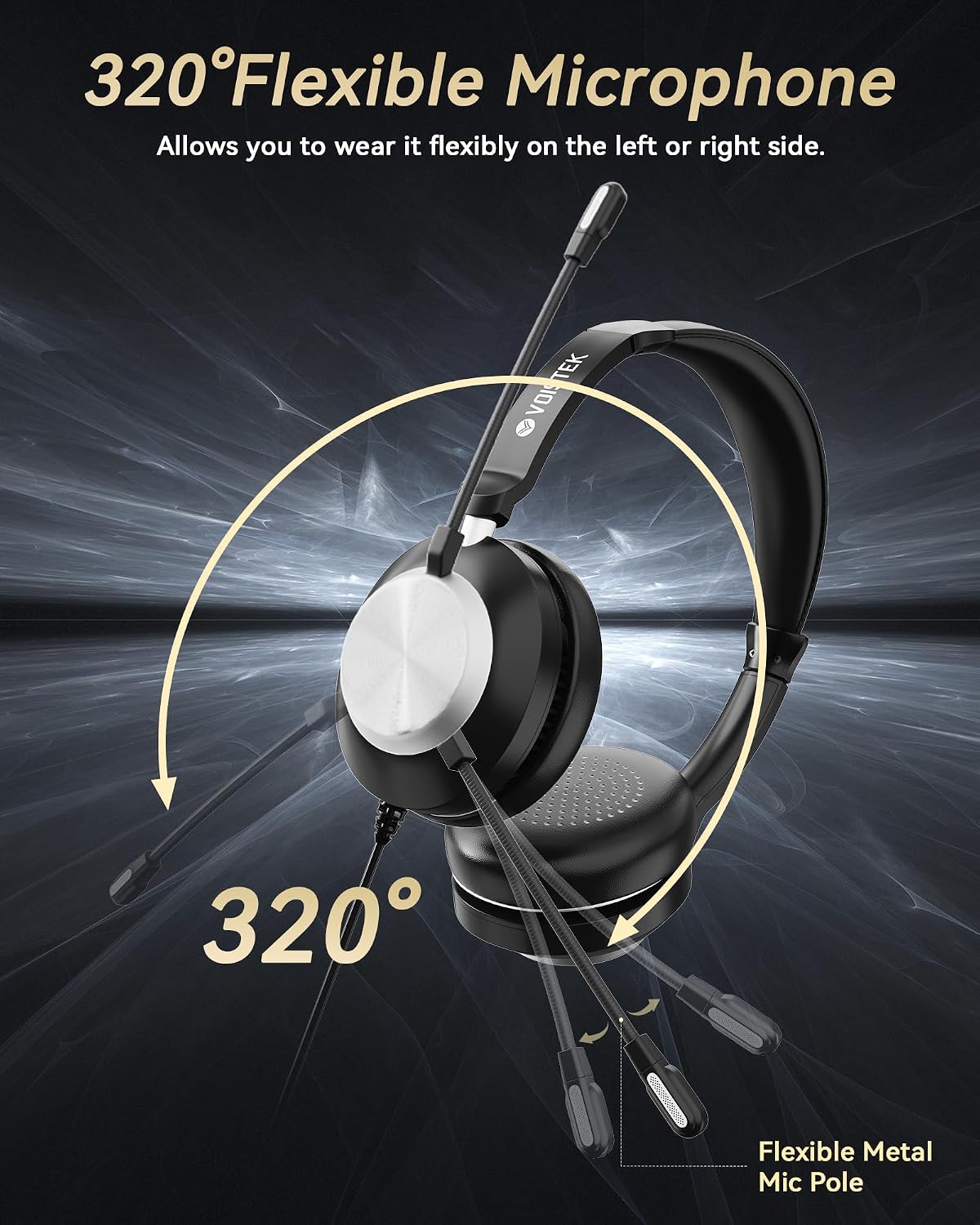 Voistek USB Headset with Microphone for PC & Laptop, On-Ear Computer Headset with Microphone Noise Canceling, Mute & Volume Controls for Zoom, Teams, Online Meetings, Remote Work, Home Office
