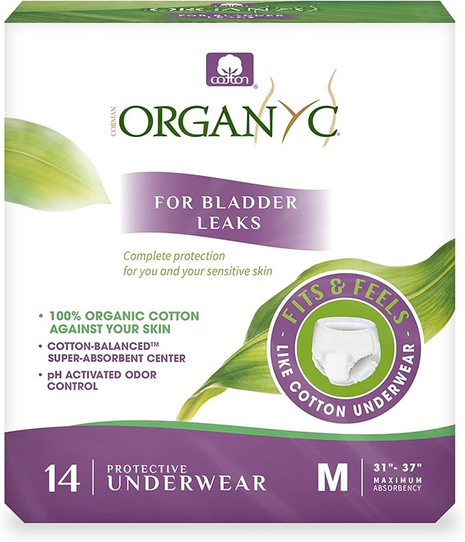 Organyc Bladder Control Underwear for Women - Organic Cotton Protective Underwear for Incontinence, Leak Protection, Odor Protection and Sensitive Skin, FSA/HSA Eligible, Medium, 14 Count