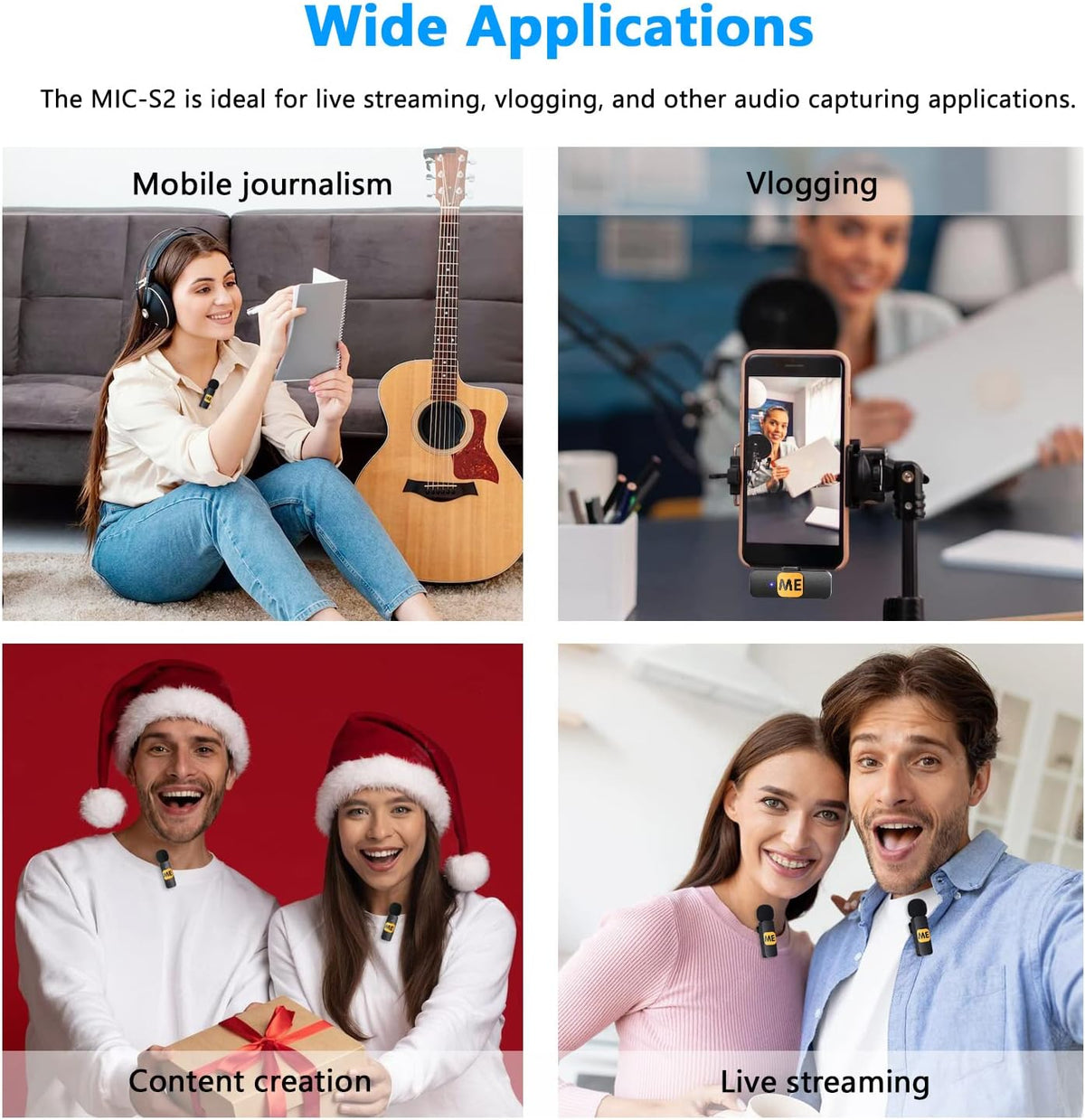 ME MIC-S2 Dual-Channel 2.4GHz Wireless Lavalier Microphone System, 164ft Range, Lapel Microphone for iPhone 13, iPad -Omnidirectional Condenser Mic for Interview Video Podcast Vlog YouTube
