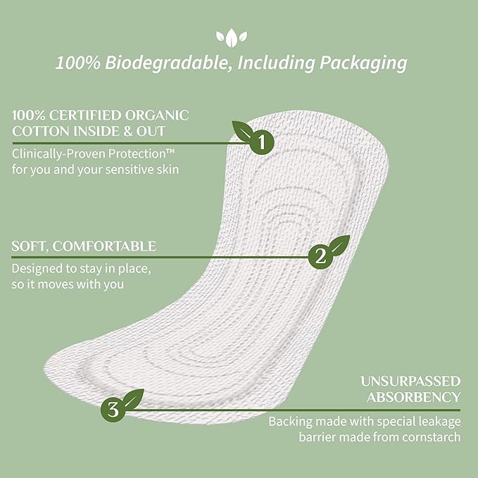 Organyc 100% Certified Organic Cotton Inside and Out Folded Panty Liner, Ultra Thin, Light Flow, 24 Count