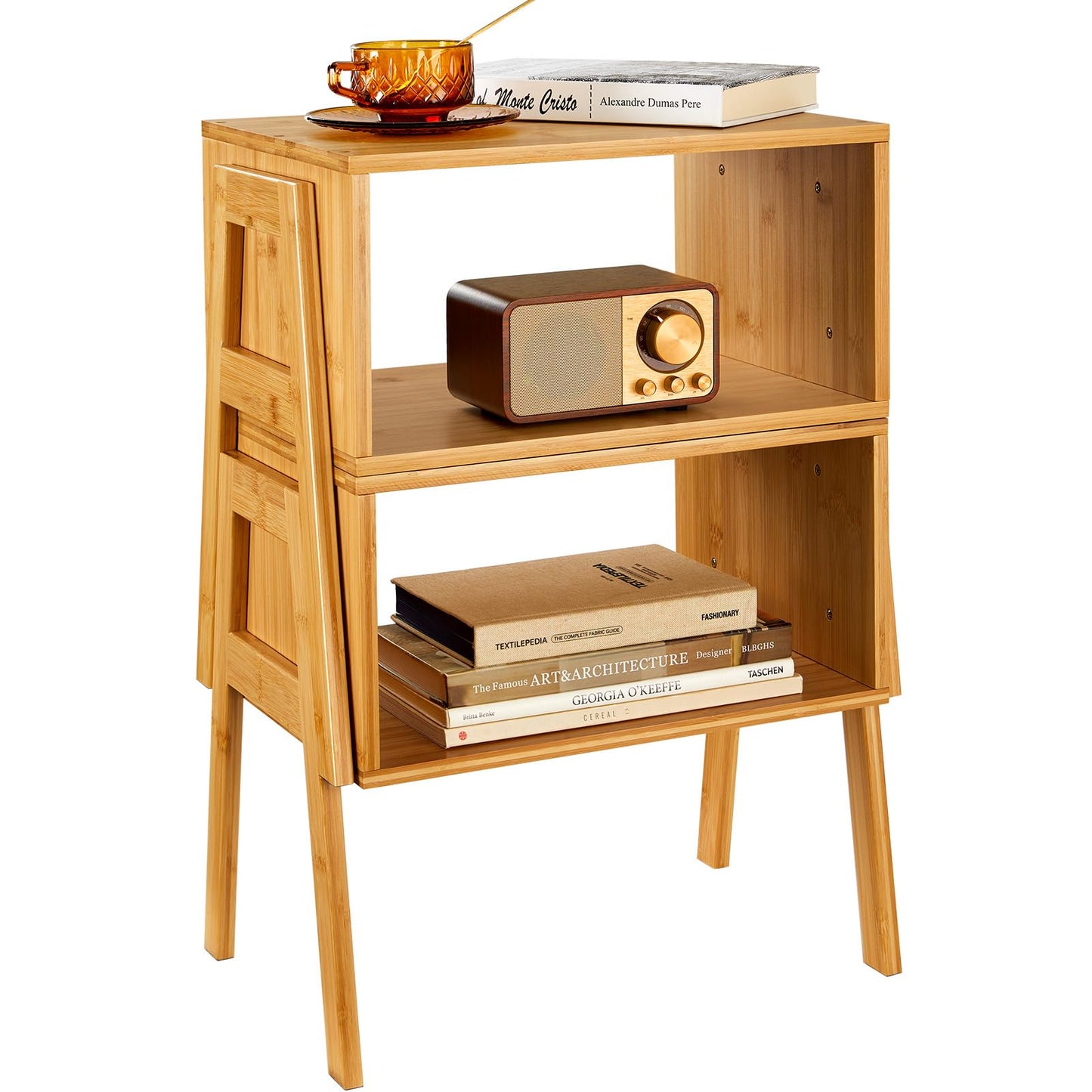 Pipishell Bamboo Stackable End Tables, Wood Living Room Nightstand, Bedside Tables for Bedroom Storage, Set of 2