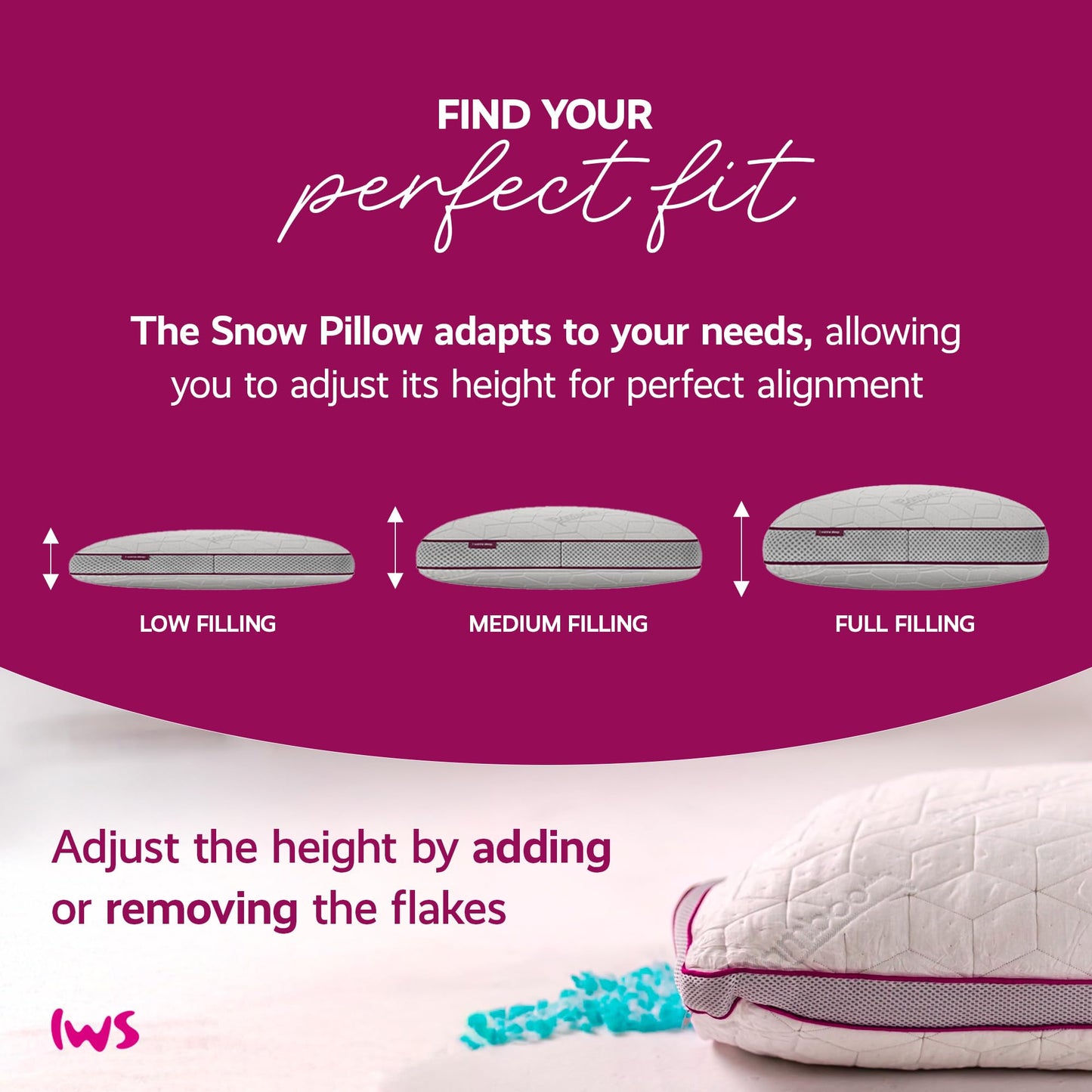 IWS I WANNA SLEEP Adjustable Cooling Pillow, Neck Support, Queen Size Bed Pillows for Sleeping, Gel Cross Cut Memory Foam, Side Sleepers, Snow® Pillow
