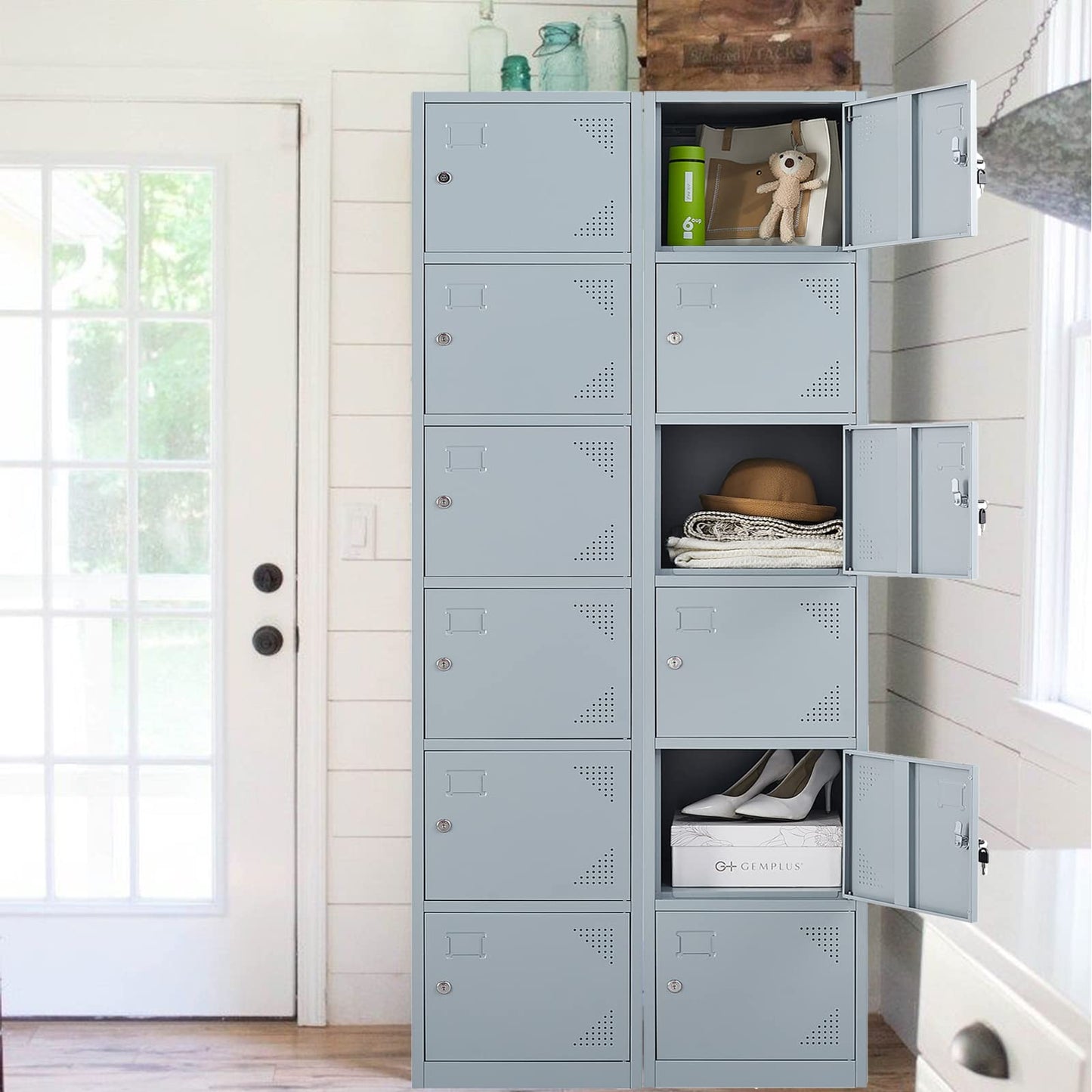 SISESOL Metal Locker Storage Cabinet with Doors and Shelves Metal Lockers with 6 Doors,71" Lockable Small Locker Storage Cabinet for Employees,School, Office, Home, Gym (Gray)