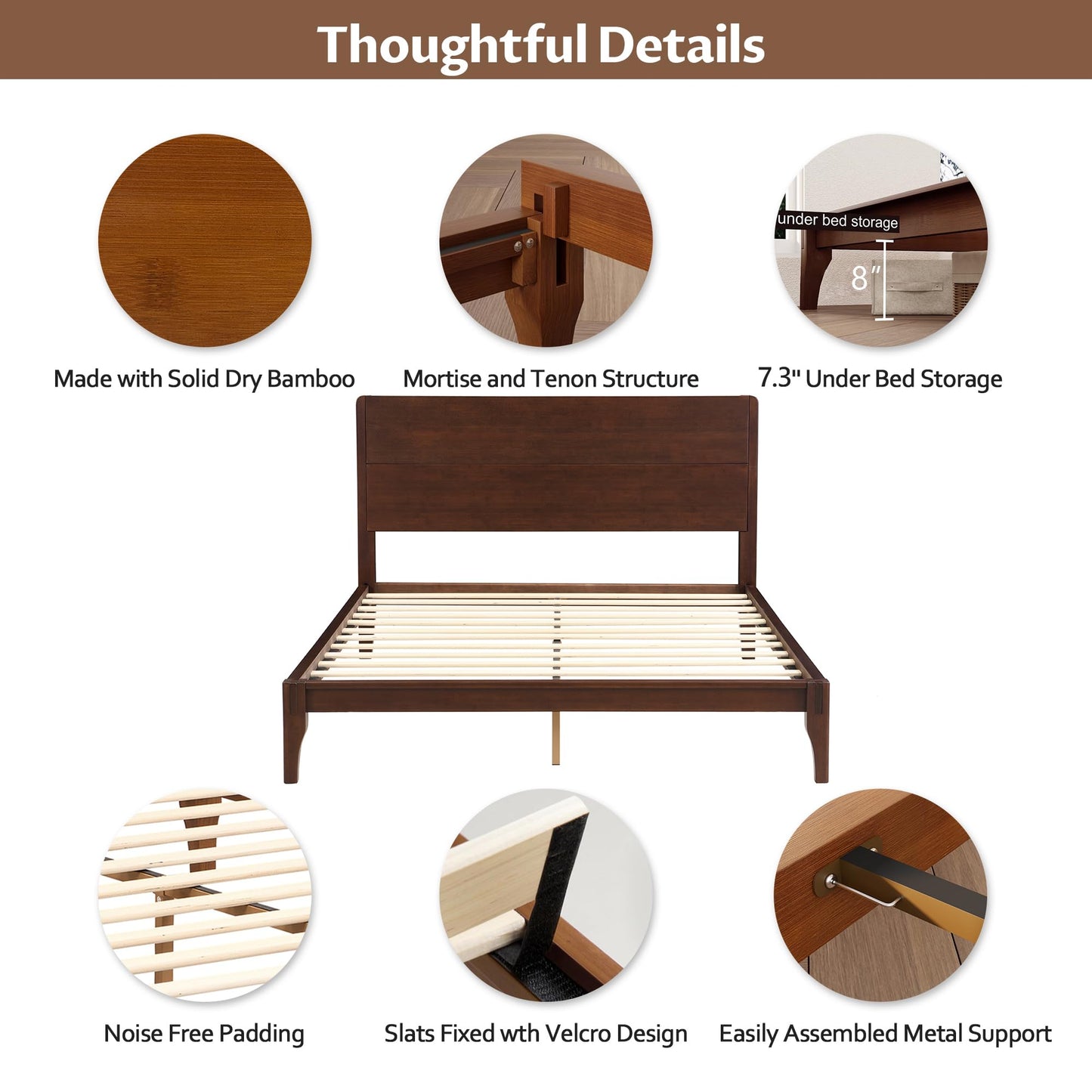 Merax Full Size Bamboo Platform Bed, Mid-Century Modern Bed Frame with Tall Headboard, Solid Sustainable Bedframe Full-Size, Wood Slat Support, No Box Spring Needed, Easy Assembly, Espresso