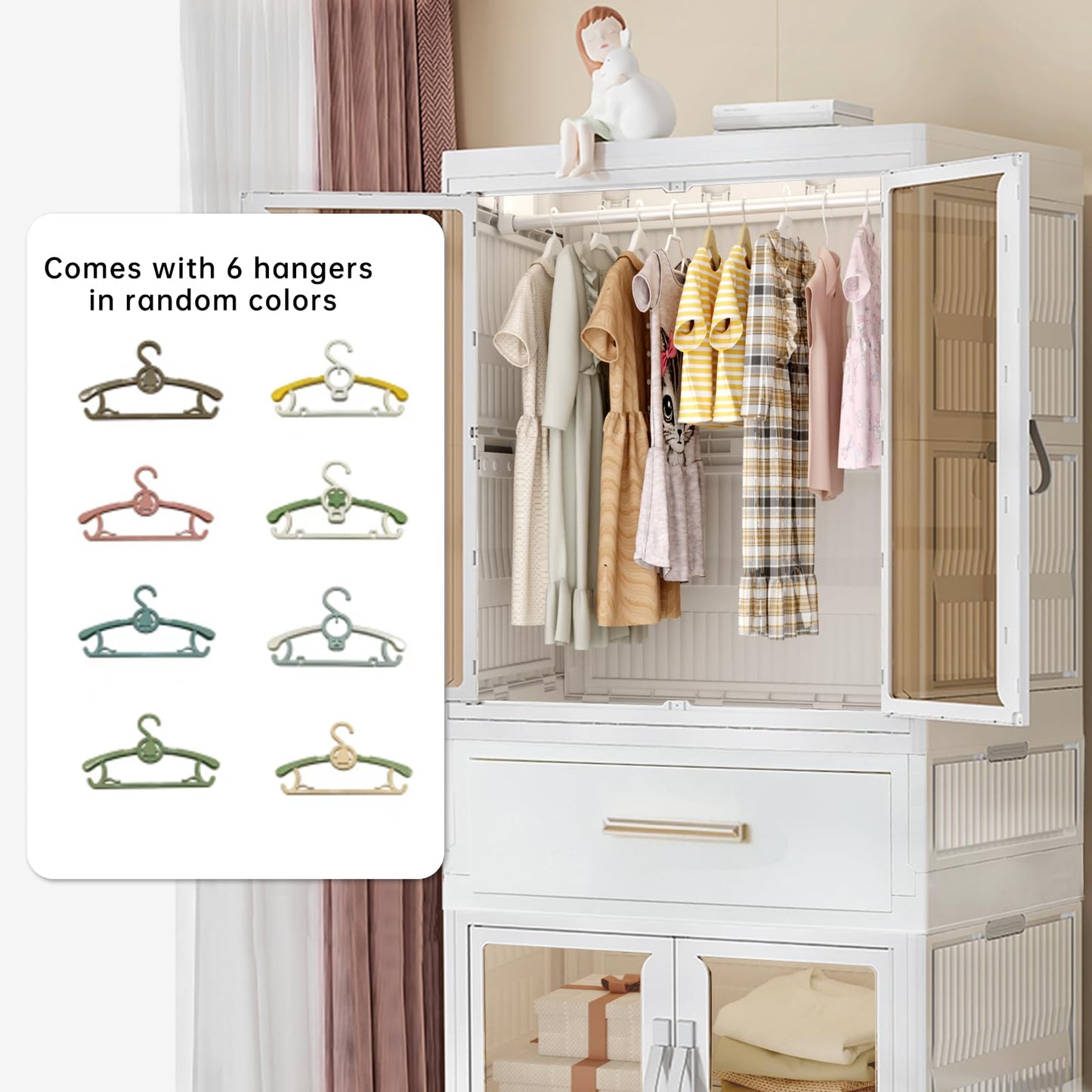 MU TU HD Large Portable Kids Closet Children's Armoire Adults Clothes Wardrobe Closet with Drawers and Doors, Collapsible Baby Costume Storage Organizer Kids Dress Up Storage Cabinet with Hanging