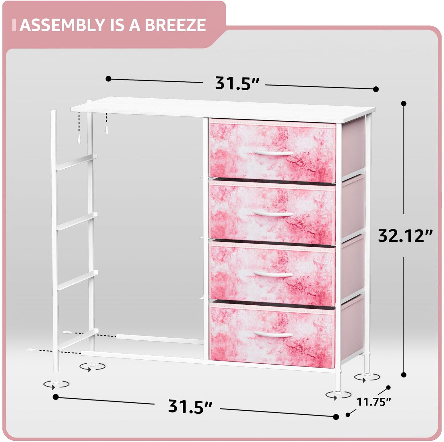Sorbus Dresser with 8 Drawers - Furniture Storage Chest Tower Unit for Bedroom, Hallway, Closet, Office Organization - Steel Frame, Wood Top, Easy Pull Fabric Bins (8-Drawer, Pink)