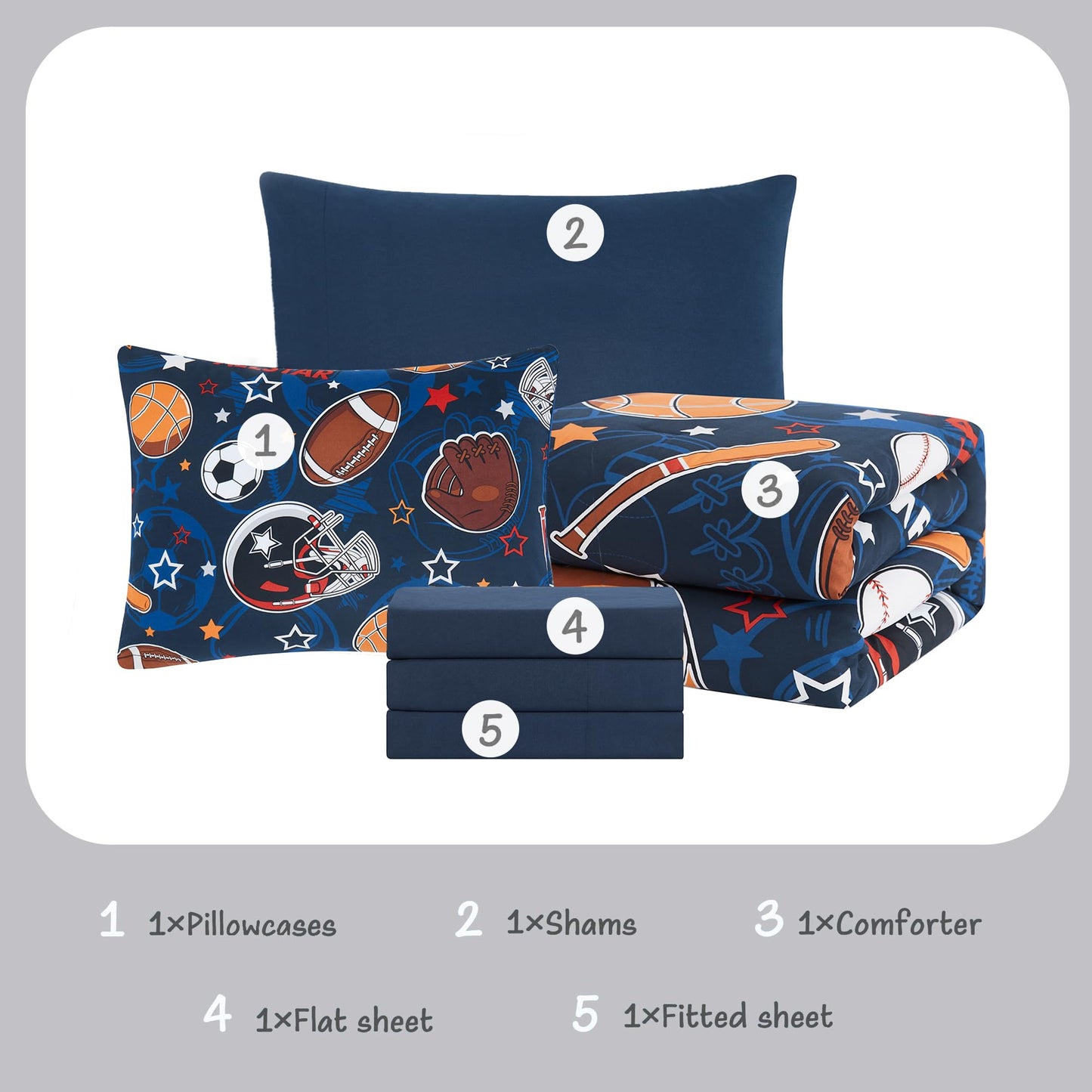 Kaleido Space Twin Kids Comforter Set - 5 Pieces Twin Bedding Sets for Boys Girls Teen, Glow in The Dark Sports Ball Games Bed in A Bag with Sheets