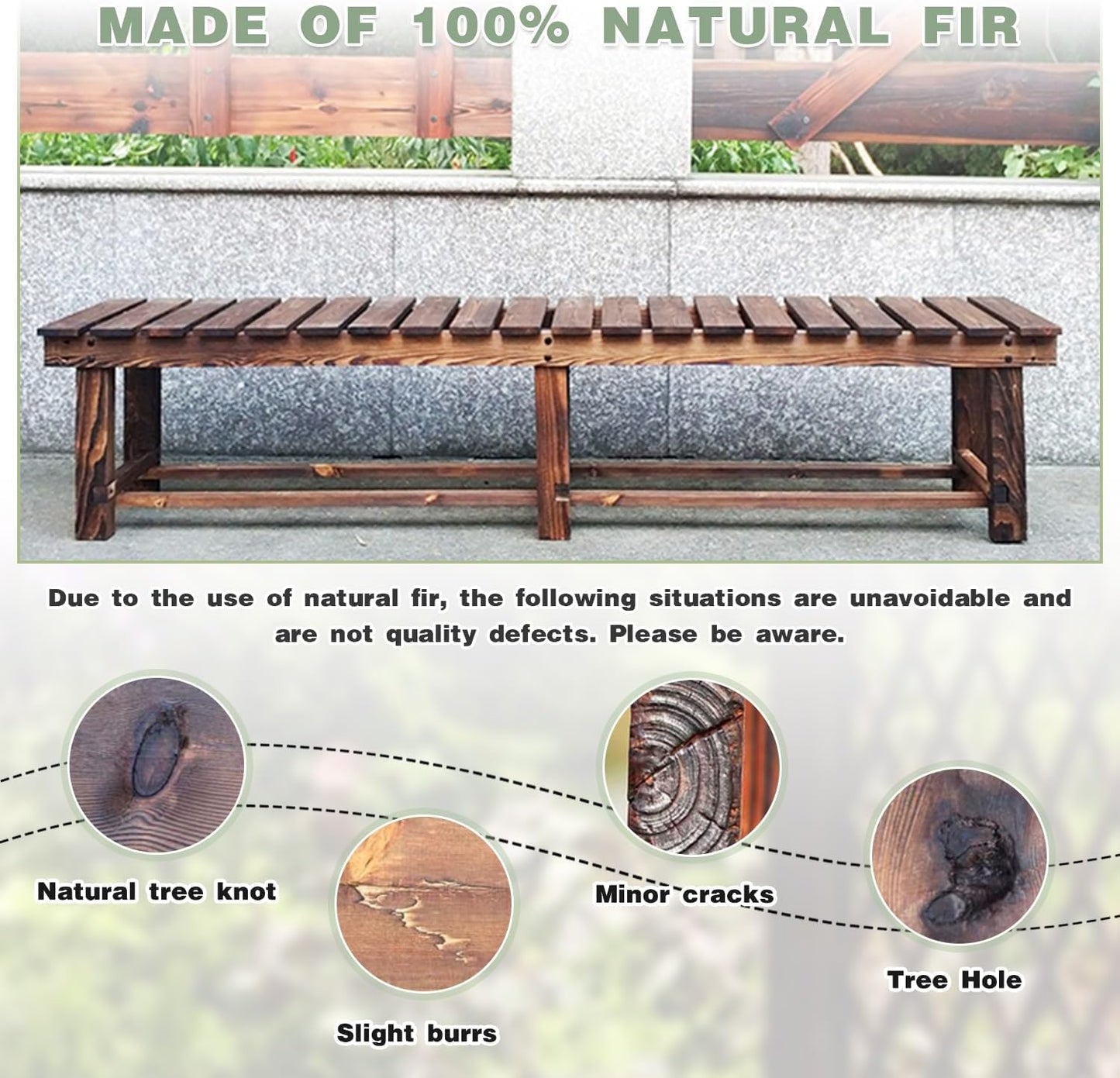 LSPYYDS Outdoor Garden Bench, 2-Person Wood Patio Bench Weatherproof Outdoor Backless Bench, Anti-Corrosion and Anti-Rust Garden Benches for Garden Lawn Porch Park Backyard (Carbonized,35.5''/90cm)