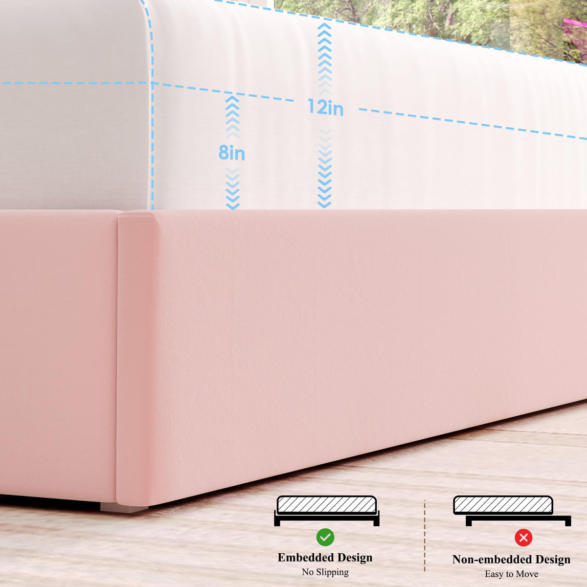 HOSTACK Full LED Bed Frame with Storage Headboard and Charging Station, Girls Bed Frame with 4 Drawers and USB Ports, Velvet Upholstered Platform Bed Frame with Bookcase, No Box Spring Needed, Pink