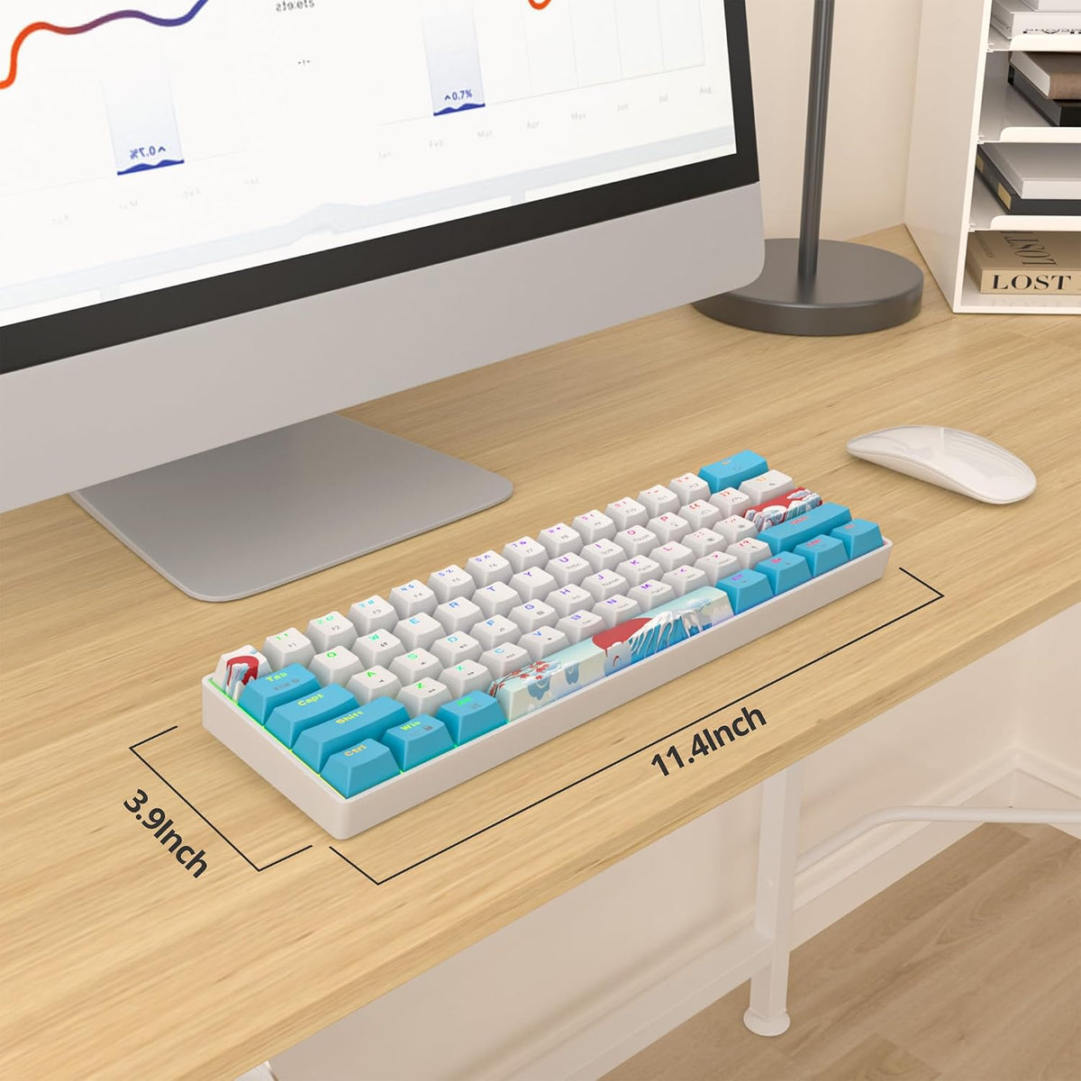 60% Mechanical Keyboard Blue and White, Compact 60 Percent Gaming Keyboard RGB Backlit, 61 Keys Mini Keyboard, USB Wired Office Keyboard for Windows Mac Laptop PC (61 Sea/Red Switches)