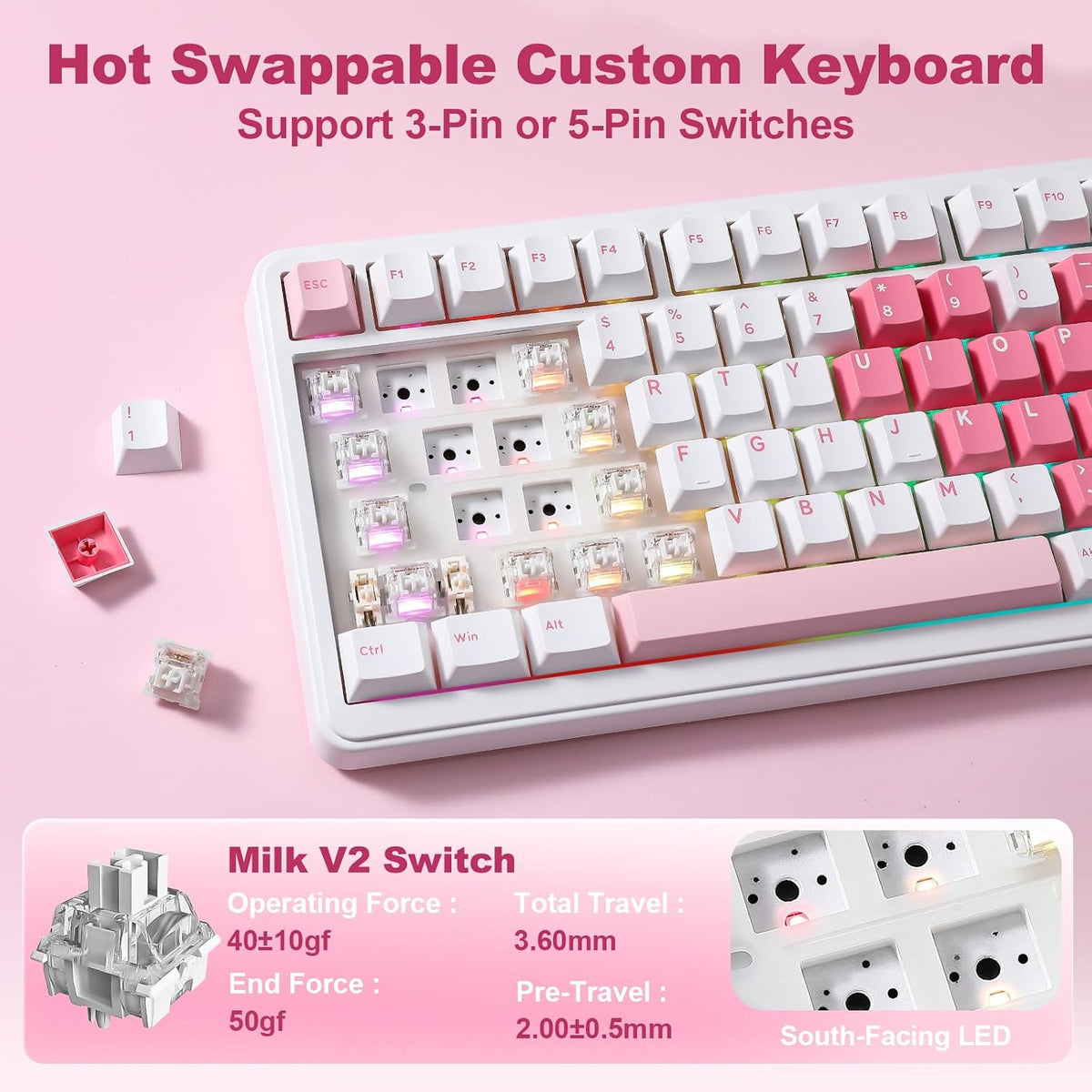 YUNZII B75 PRO MAX 75% Mechanical Keyboard (White Heart,Milk Switch)