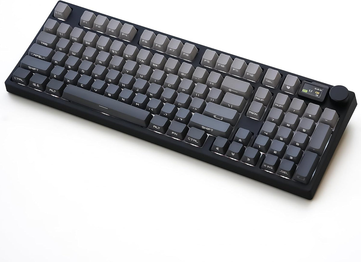 NJ98 Wireless Custom Mechanical Keyboard with Screen Knob 96% Hot Swappable RGB Keyboard Mac Windows (Dark, Steel Plate-Mix5 Linear)