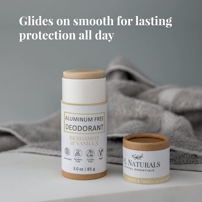 J&L Naturals Aluminum Free Deodorant for Men & Women | 100% Natural Ingredients With Coconut Oil, Shea Butter, & Essential Oils | Sustainable, Eco-Friendly (Bergamot & Vanilla, 3.0 Oz (Single))