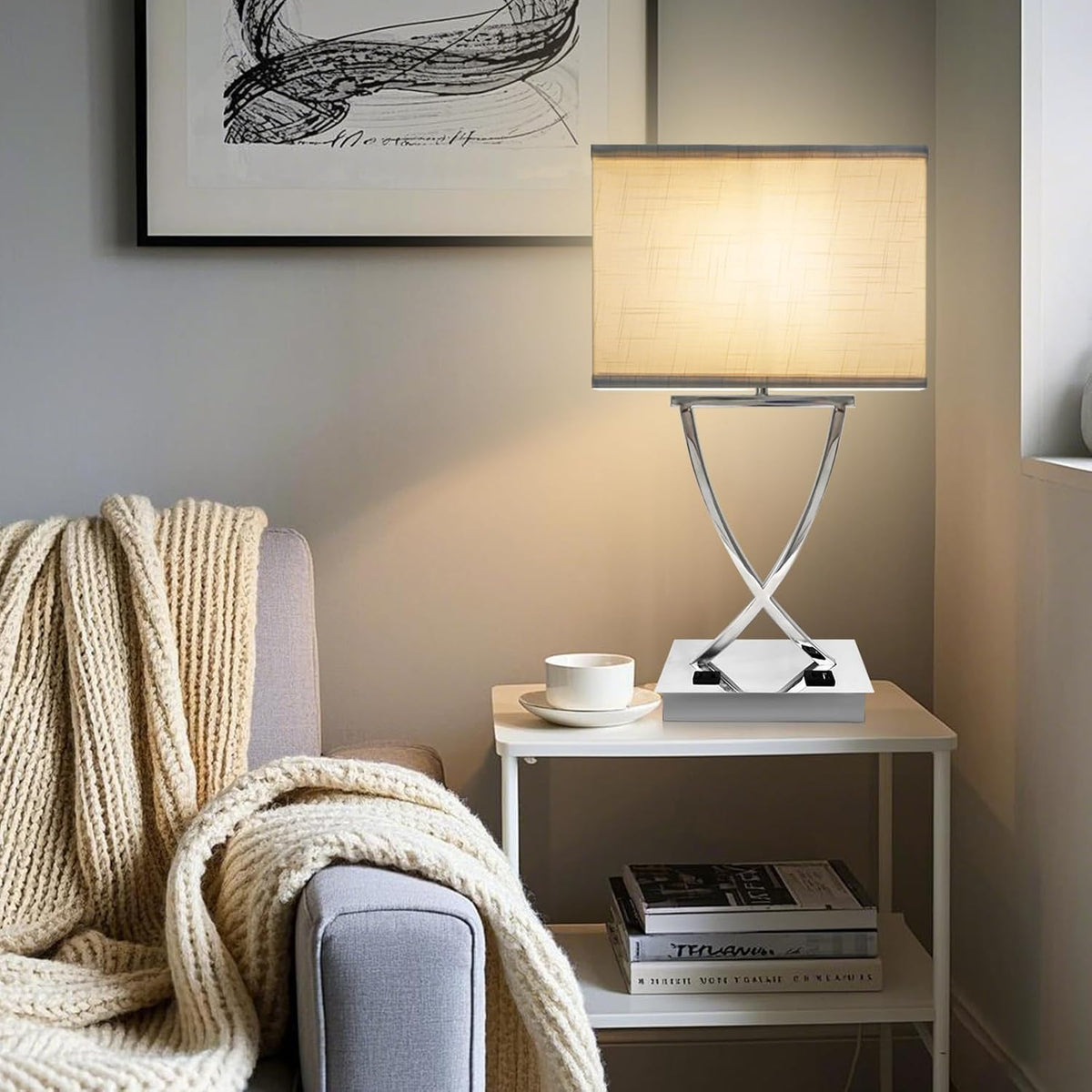 OYedis 3-Way Touch Dimmable Bedside Lamp 21.38" with USB-C & AC Outlet