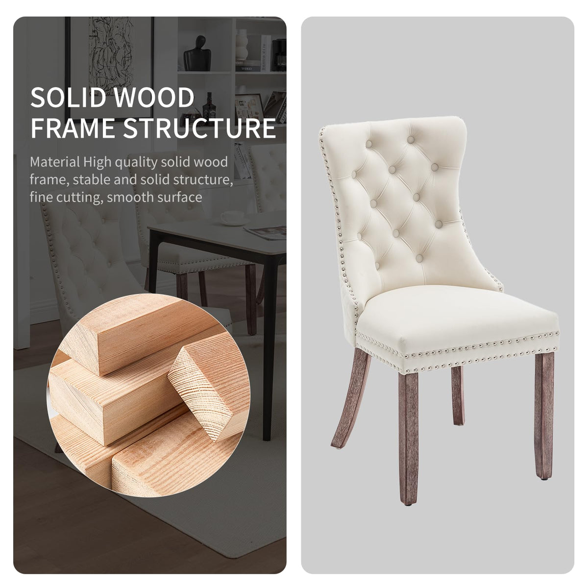 Systemkenji Velvet Dining Chairs Set of 6, Upholstered Dining Room Chairs with Nailhead Trim, Sillas de Comedor Modernas 6, Wooden Kitchen Chairs for Dining Room, Living Room, Kitchen, Bedroom, Beige
