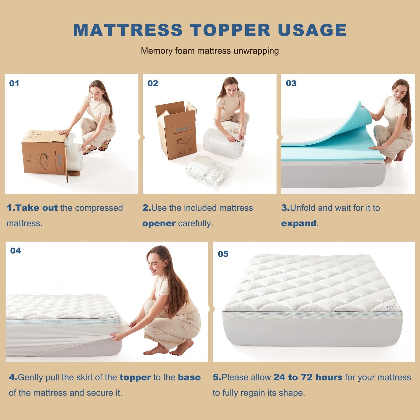 Bedlore 4-Inch Queen Mattress Topper for Back Pain - Dual Layer Medium Support (2" Gel Memory Foam + 2" Cooling Fluffy Pillow Top Pad), Breathable & Pressure Relief (Gray)