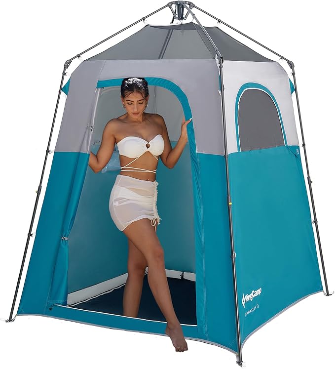 KingCamp Camping Shower Tent, Instant Portable Privacy Shelter, 1/2 Room Large Outdoor Toilet Tent with Floor, Water-Resistant, Windproof & Easy Setup for Beach, Camping & Hiking