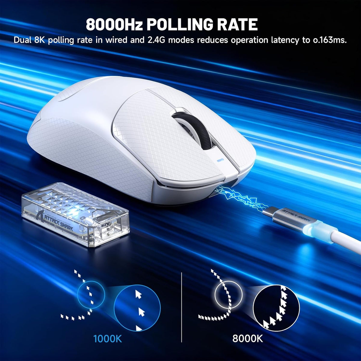 ATTACK SHARK X8 Ultimate Wireless/Wired Dual 8K Polling Gaming Mouse-White