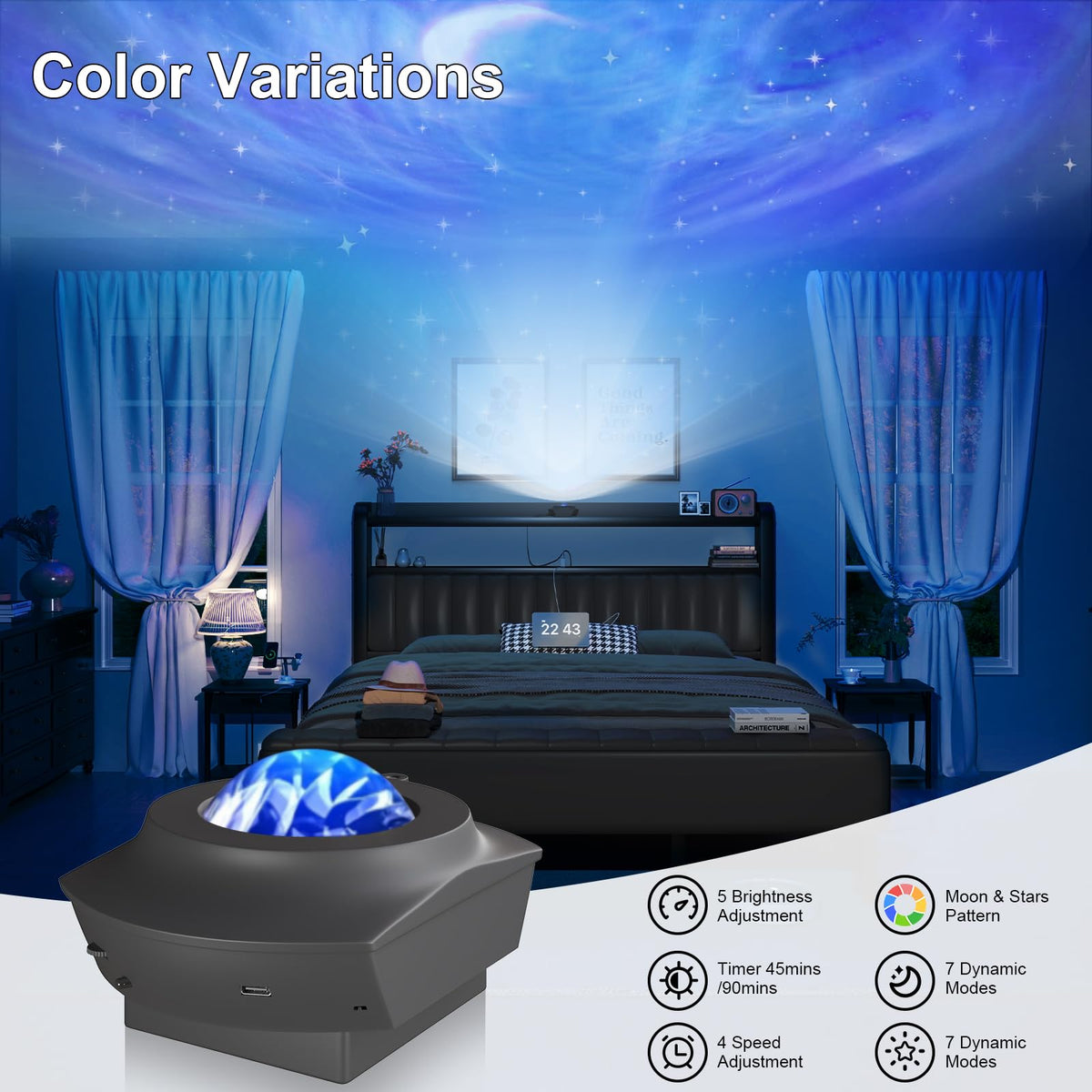 LoVinson Full Size Bed Frame with Headboard & Star Projector, Metal Upholstered Bed Frame with Charging Station, Heavy Duty Bedframe with Storage Ottoman, Noise-Free, No Box Spring Needed, Grey