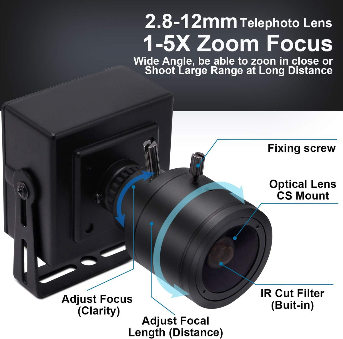 SVPRO 1080P USB Zoom Camera with 2.8-12mm Manual Lens, HD Mini Camera 100fps/60fps/30fps CMOS OV2710 Portable USB Webcam with Metal Case for PC & Laptop