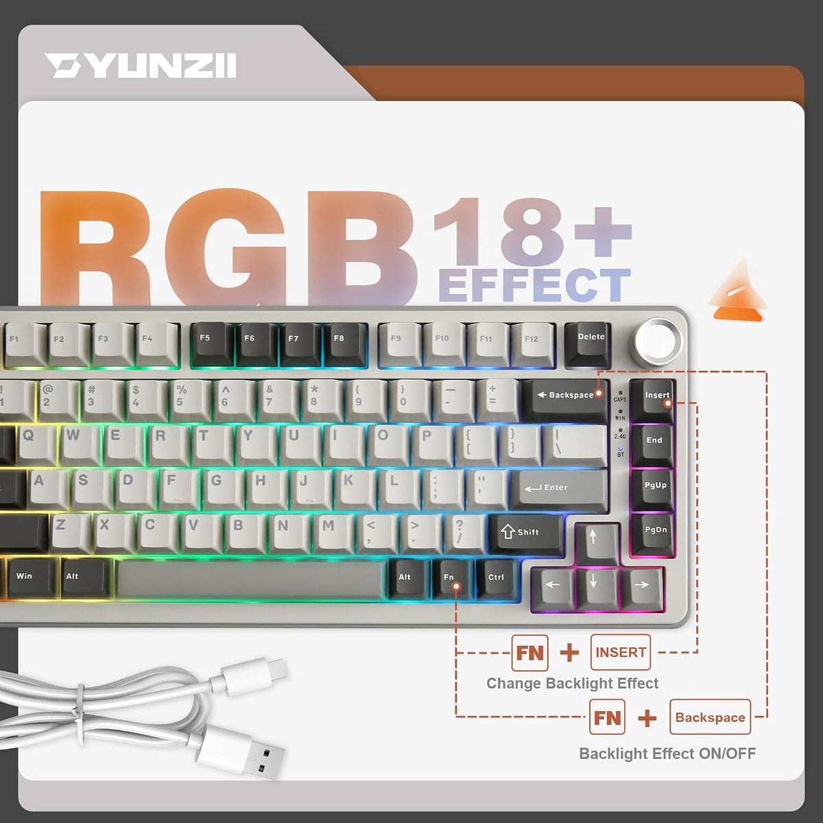YUNZII B75 PRO 75% Wireless Mechanical Keyboard (Grey,Milk Switch)