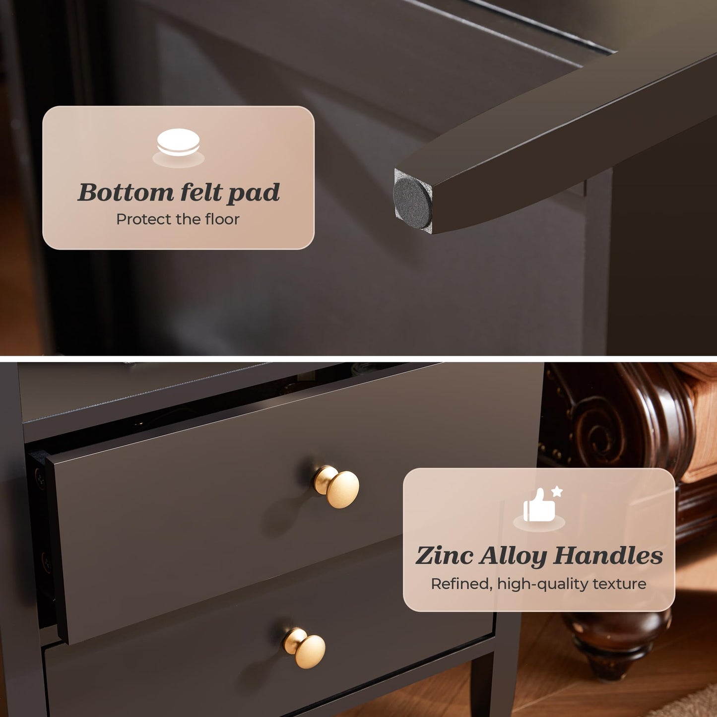 Huuger Black Nightstand with 2 Drawers, Bed Side Table for Bedroom, Modern Night Stand, Bedside Table with Storage, Metal Knobs, Painted Surface