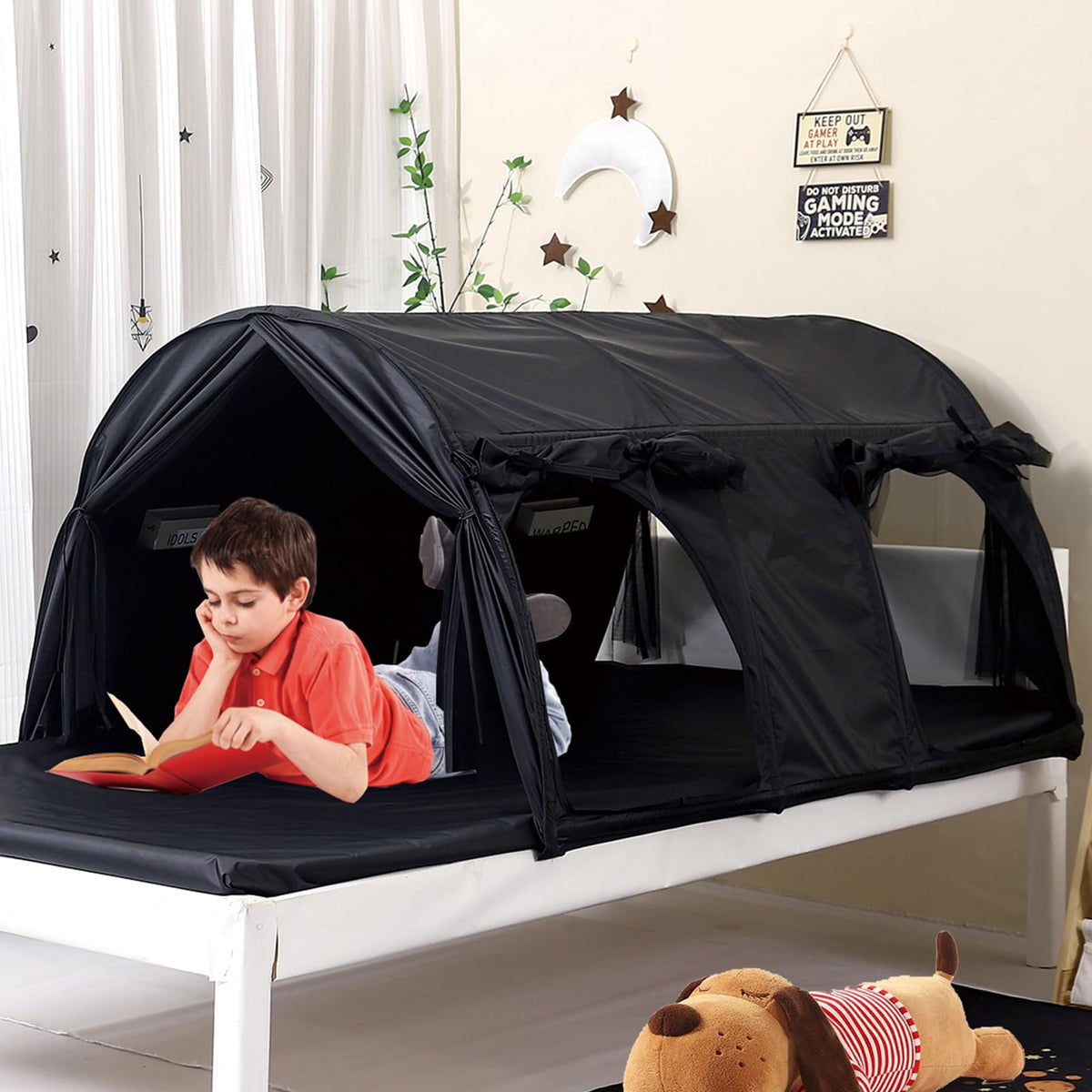 Sensory Bed Tent for Kids, Lucky Castle Black-Out Bed Tent for Children with Autism, ADHD, SPD- Calm Down Corner Helps Kids Relax, Reduce Anxiety & Improve Focus- PlayTent with Door & Window