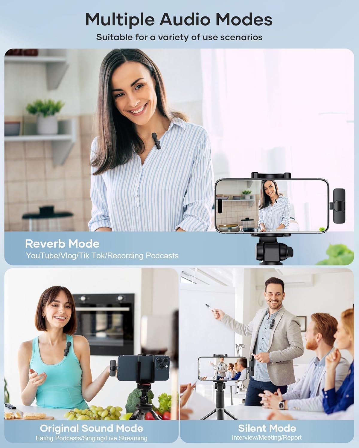 Wireless Lavalier Microphone for iPhone iPad and Android Phone, 2 Pack Lapel Mic Plug and Play Wireless Mic Noise Reduction Microphone for Video Recording Interview Podcast Vlog YouTube (White)
