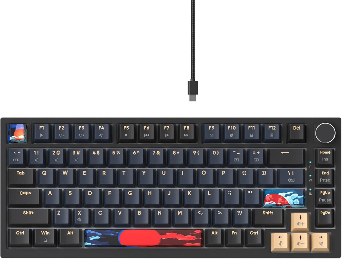 BlueSamurai 75% Wired Mechanical Gaming Keyboard - Hot Swappable, Red Switch, RGB Backlit 82 Keys TKL Mechanical Keyboard with Volume Control Knob