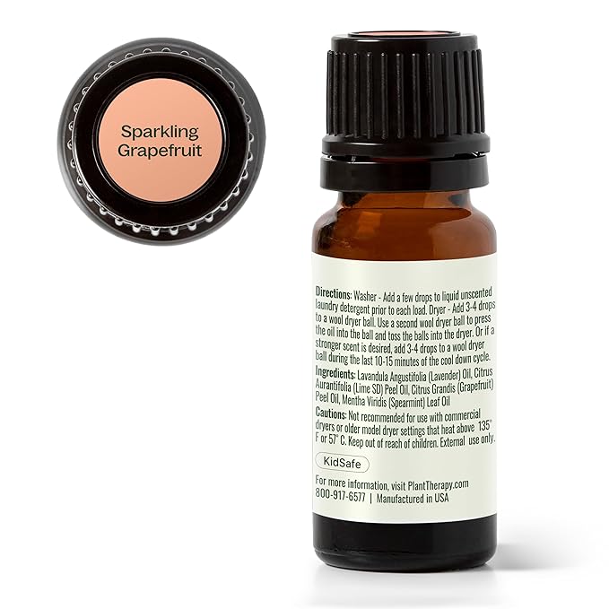 Plant Therapy Sparkling Grapefruit Laundry Essential Oil Blend 10 mL (1/3 oz) Pure, Undiluted, Wash Fragrance and Scent Enhancer