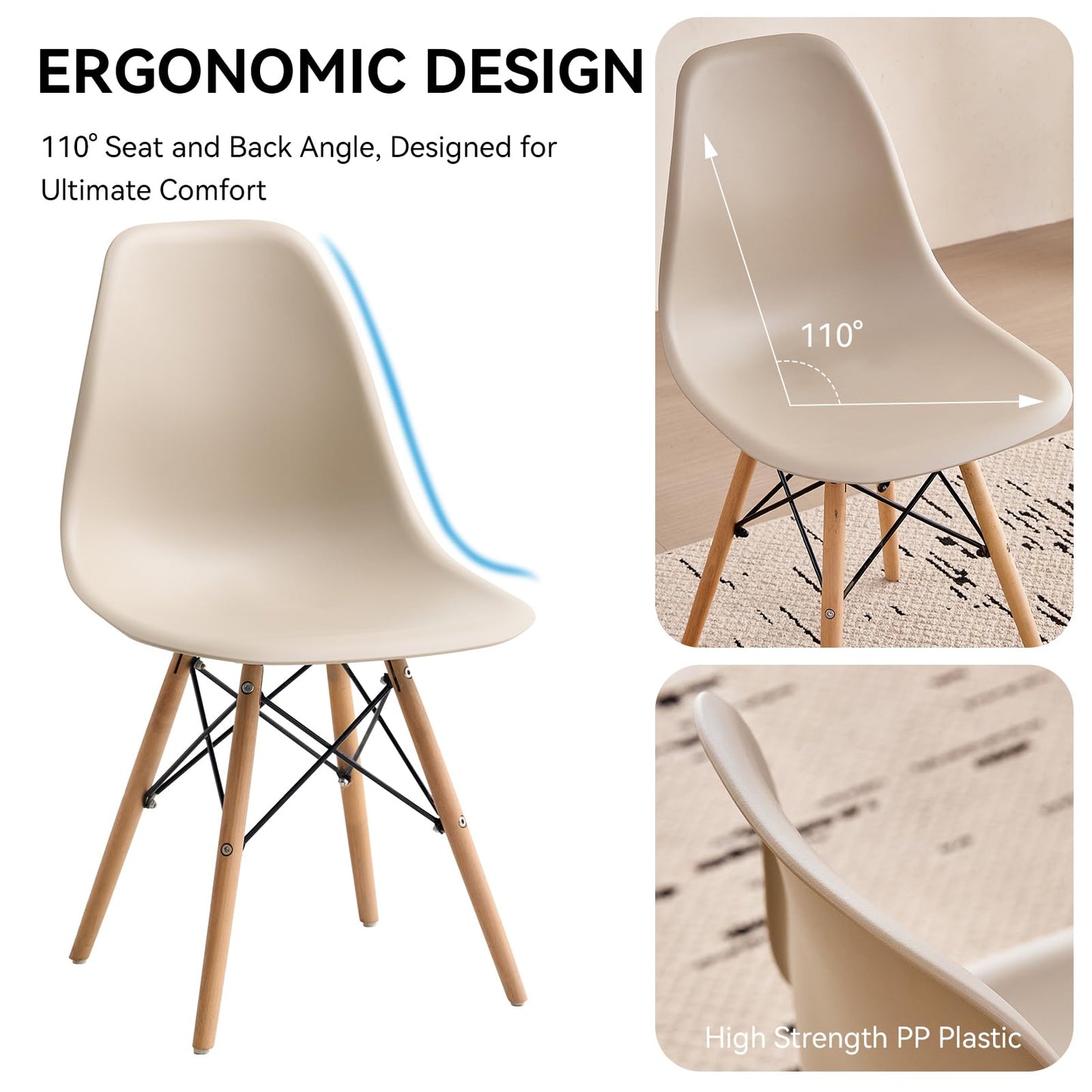 Lecafur HL 5-Piece Round Dining Table Set, Small 35.5" Kitchen Table Chairs Set of 4 Space Saving Furniture, Plastic Seats, Solid Wood Legs, for Living Room Apartment Office Home, Sand