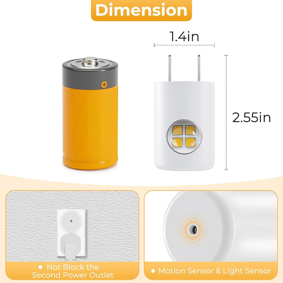 GEPLAD 4-Pack Motion Sensor Night Light, Plug into Wall Dusk to Dawn LED Nightlight, Auto On/Off, 5000K Daylight 100 Lumens, Rotatable Plug-in Design for Hallway, Staircase, Bathroom, Kitchen