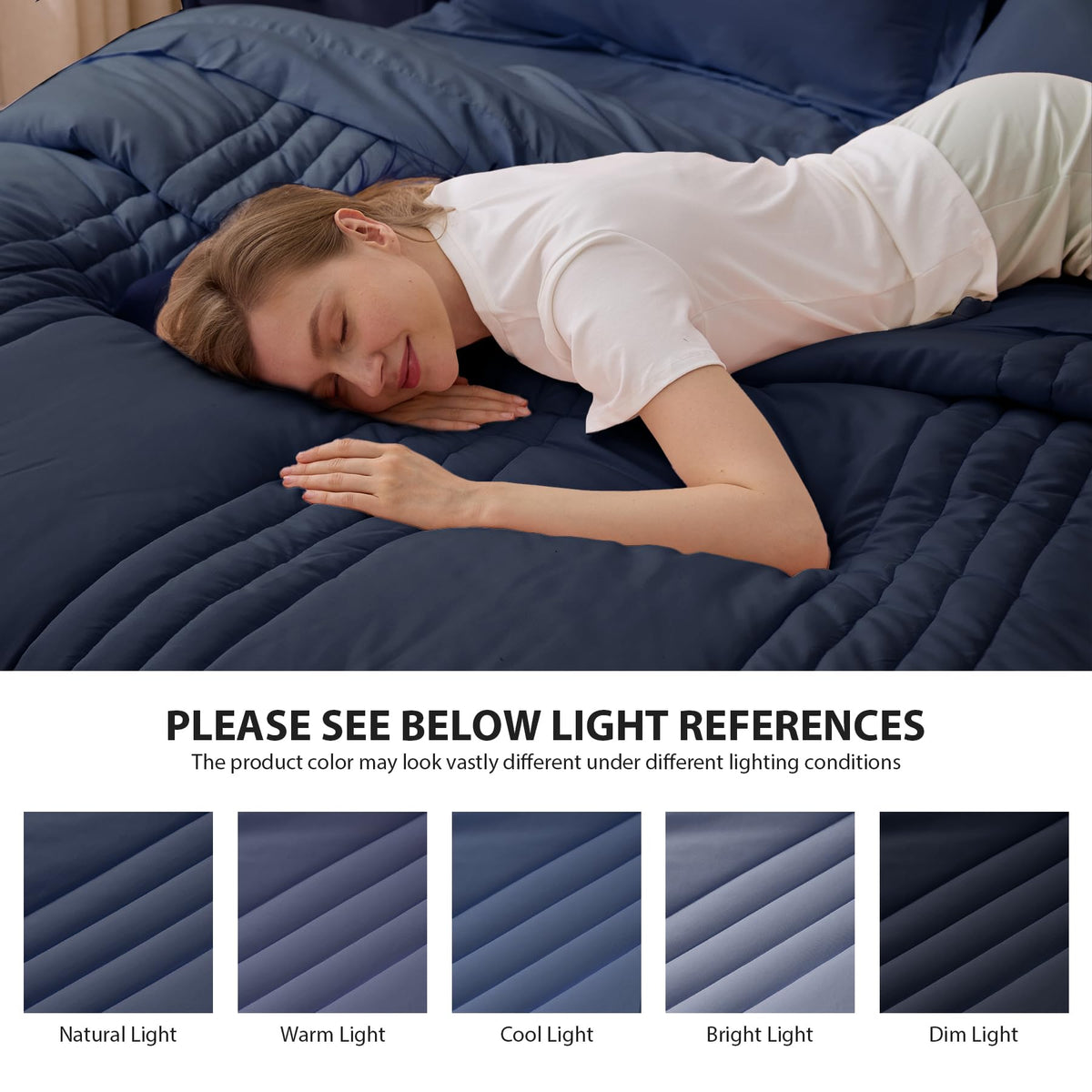 Velorose Queen Comforter Set Navy - Bed in a Bag Queen Size 7 Pieces, Soft Bedding Set for All Seasons, Premium Queen Comforter Set with Comforter, Sheets, Pillowcases & Shams
