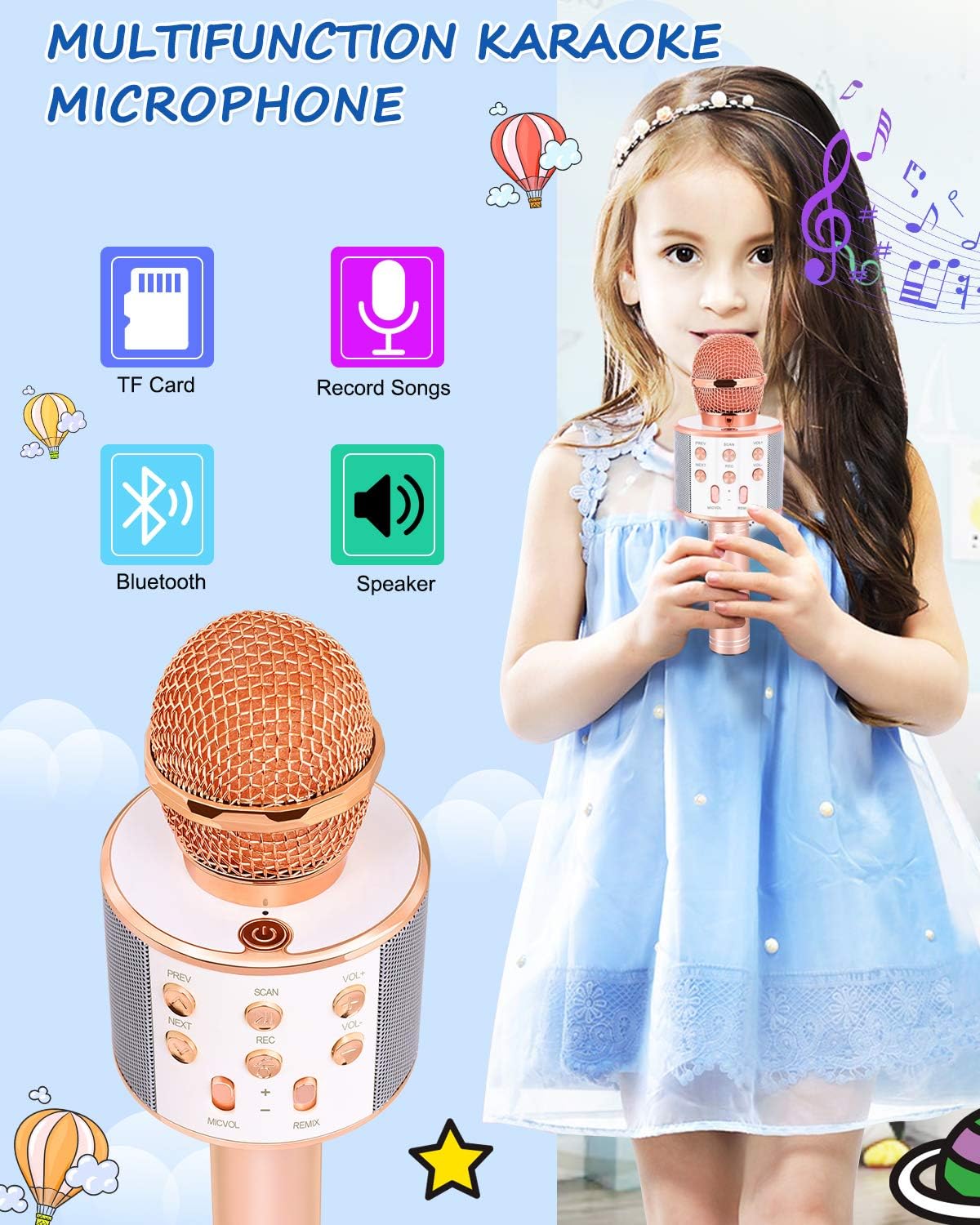 Toys for Girls Age 5-12, Wireless Bluetooth Karaoke Microphone for Kids Popular Toys for 5 6 7 8 9 10 11 12 Year Olds Girls Boys Best Gifts for 5-12 Year Olds Girl Boy Teen - Champagne