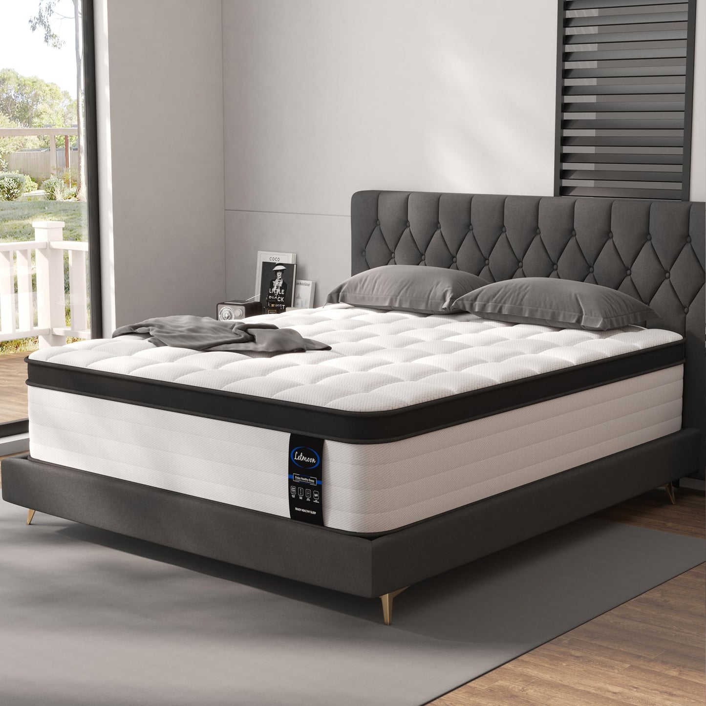LETMOON King Mattress, 14 Inch Hybrid King Size Mattress in a Box, Medium Firm Memory Foam and Pocket Springs, Strong Edge Support, Pressure Relief