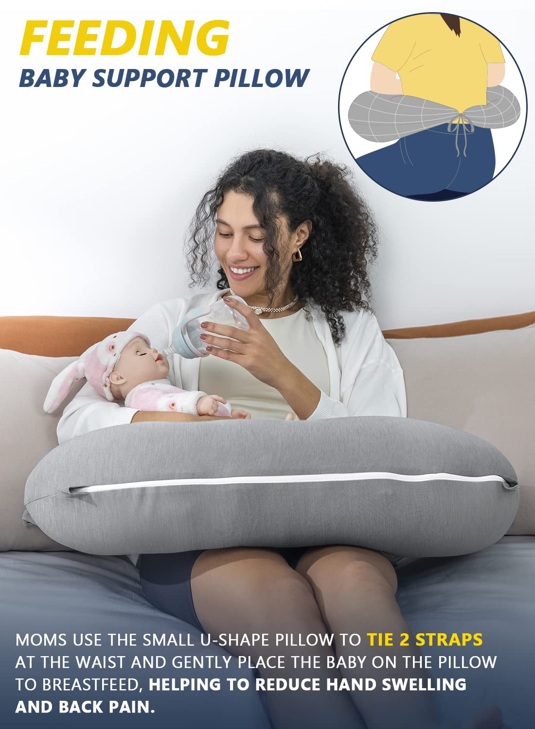 INSEN Reading Pillow, Back Pillow for Sitting in Bed for Reading, Nurse & Relax, Reading Pillow for Adults, Moms & Kids, Sit Up Pillow for Bed